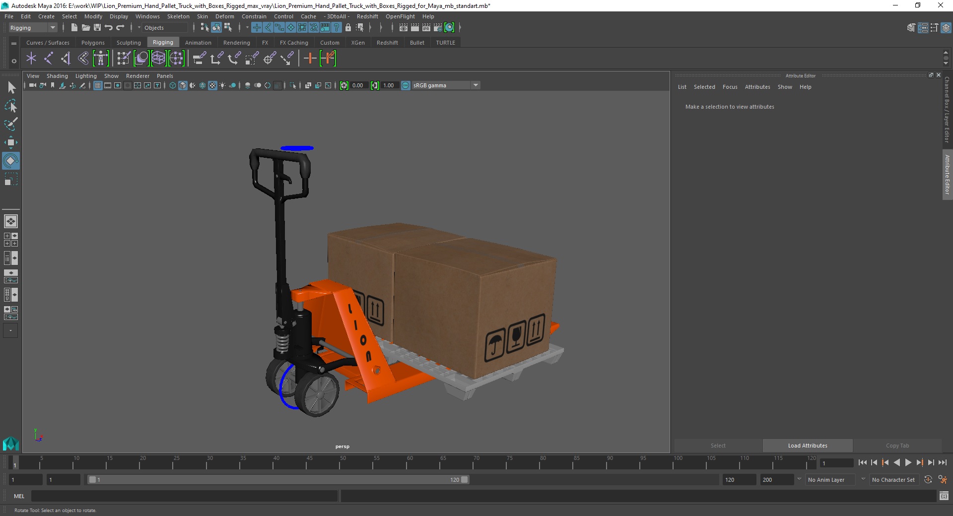 Lion Premium Hand Pallet Truck with Boxes Rigged for Maya 3D