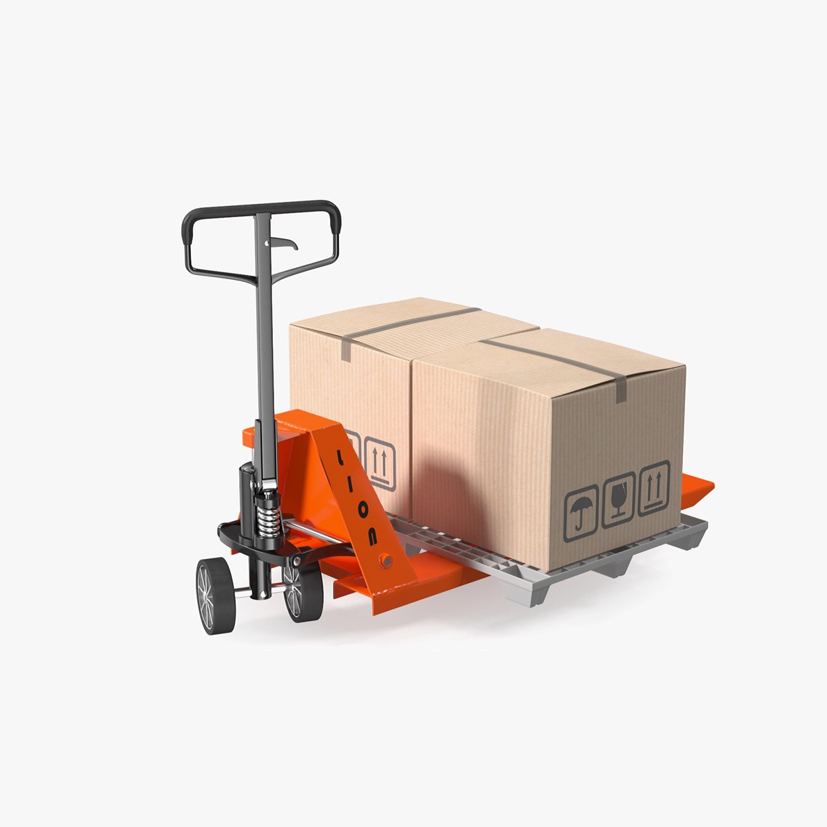Lion Premium Hand Pallet Truck with Boxes Rigged for Maya 3D