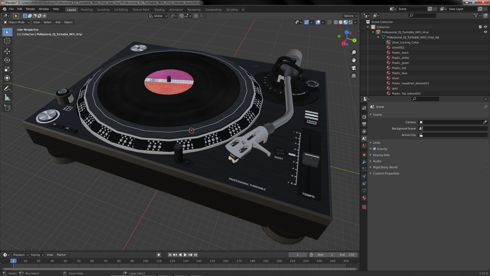 3D Professional DJ Turntable With Vinyl
