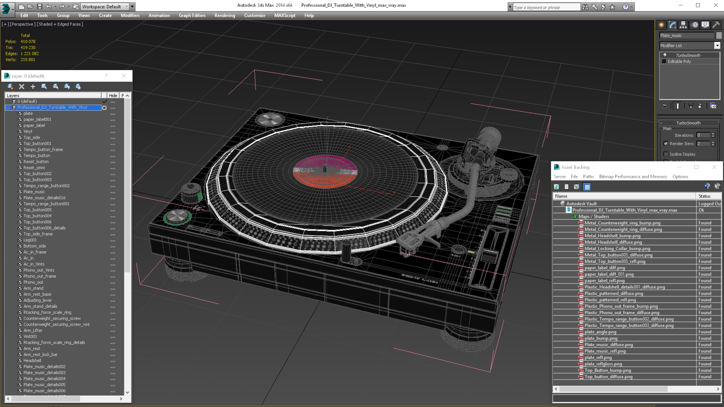 3D Professional DJ Turntable With Vinyl