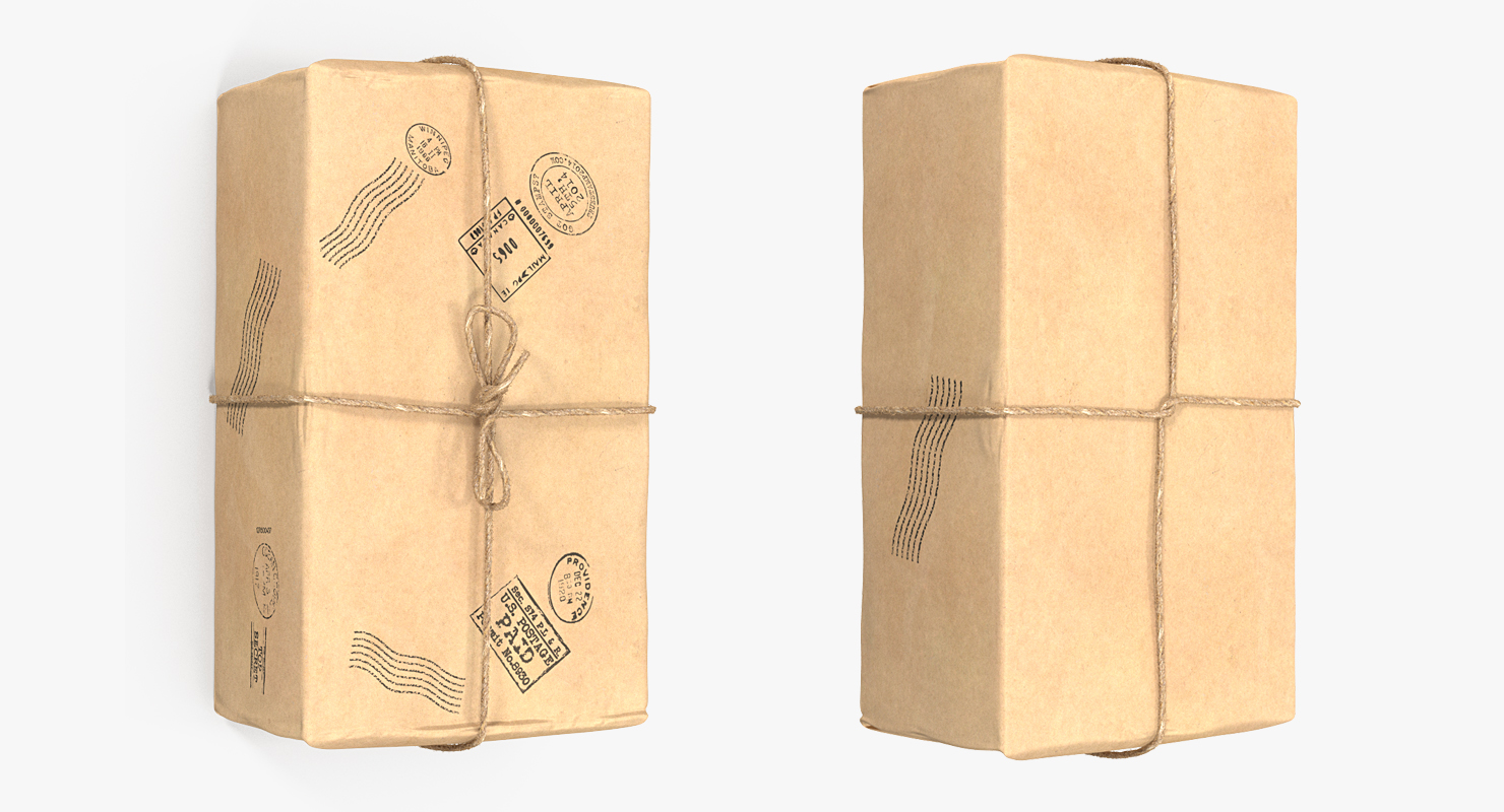 3D Brown Paper Mail Package Fur model