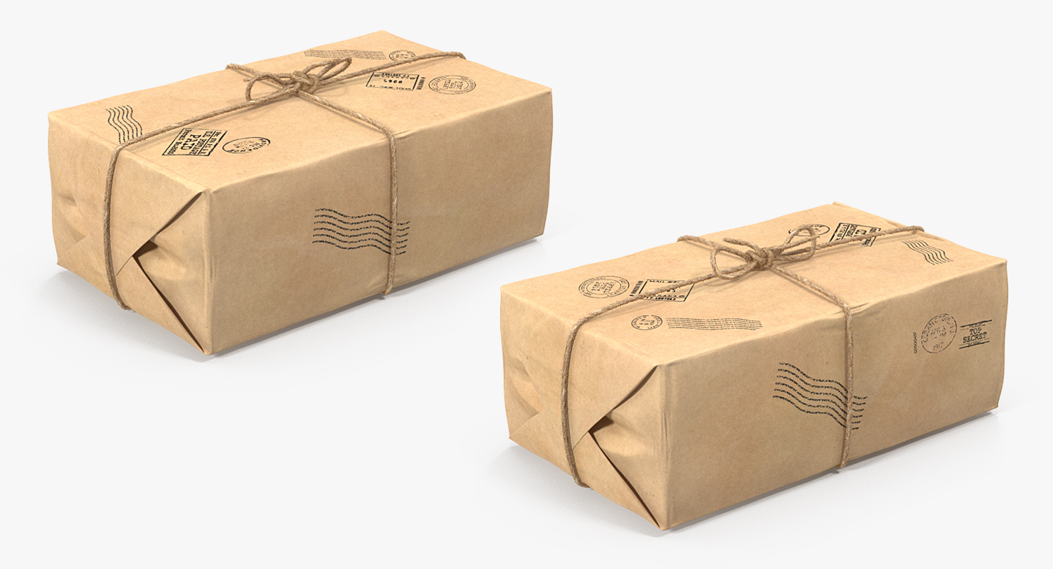 3D Brown Paper Mail Package Fur model