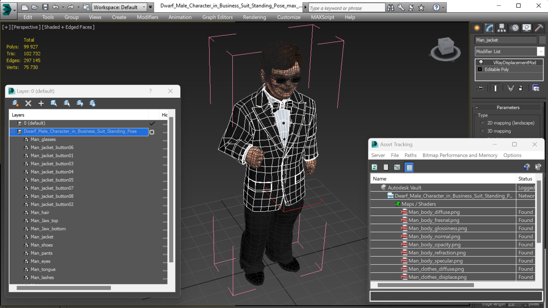 3D Dwarf Male Character in Business Suit Standing Pose