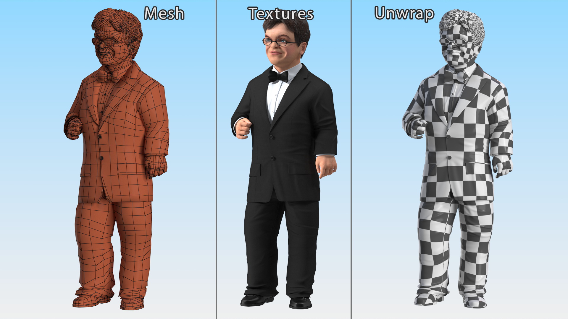 3D Dwarf Male Character in Business Suit Standing Pose