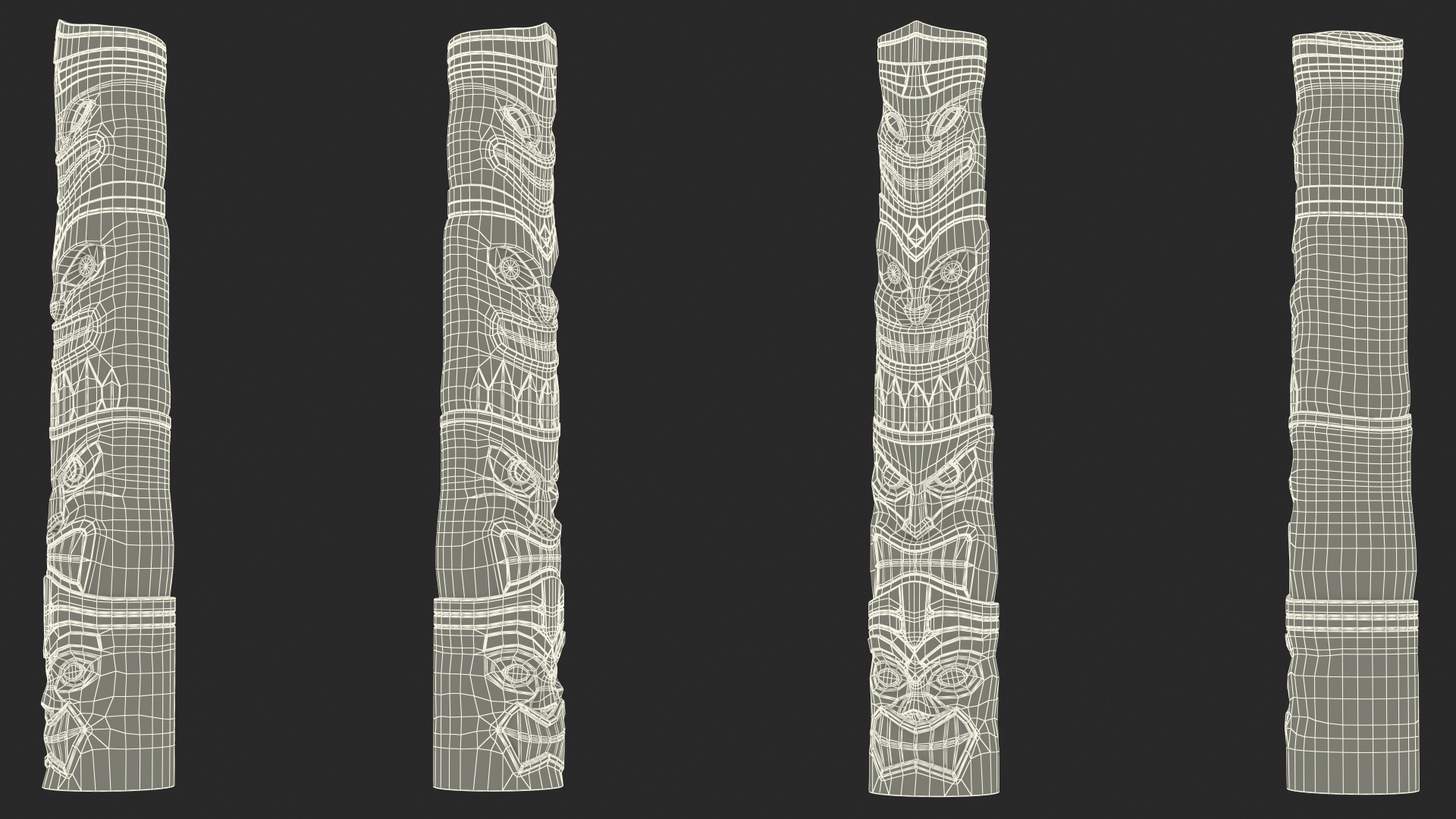 Hand Carved Wooden Totem Pole 3D model