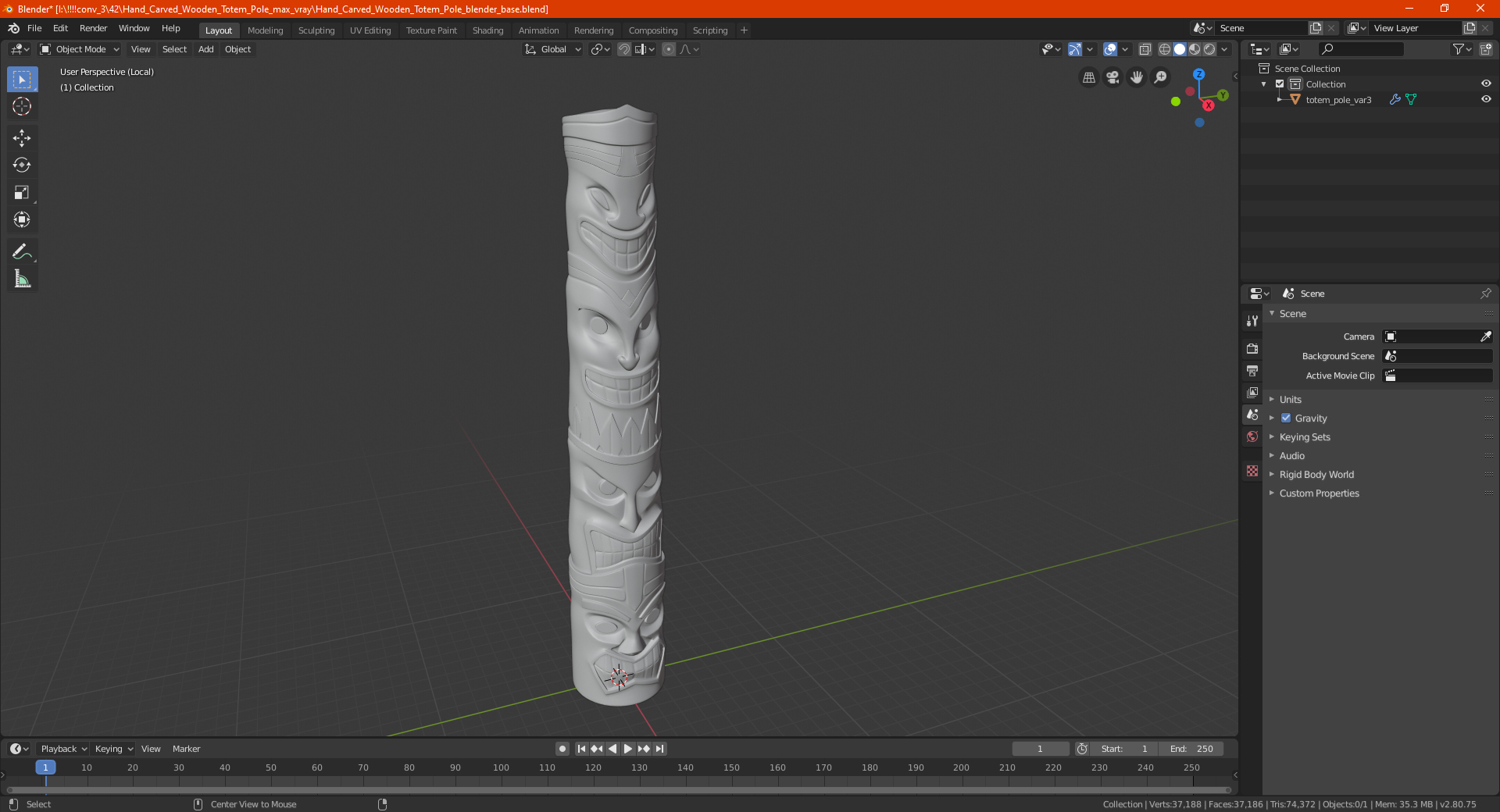 Hand Carved Wooden Totem Pole 3D model