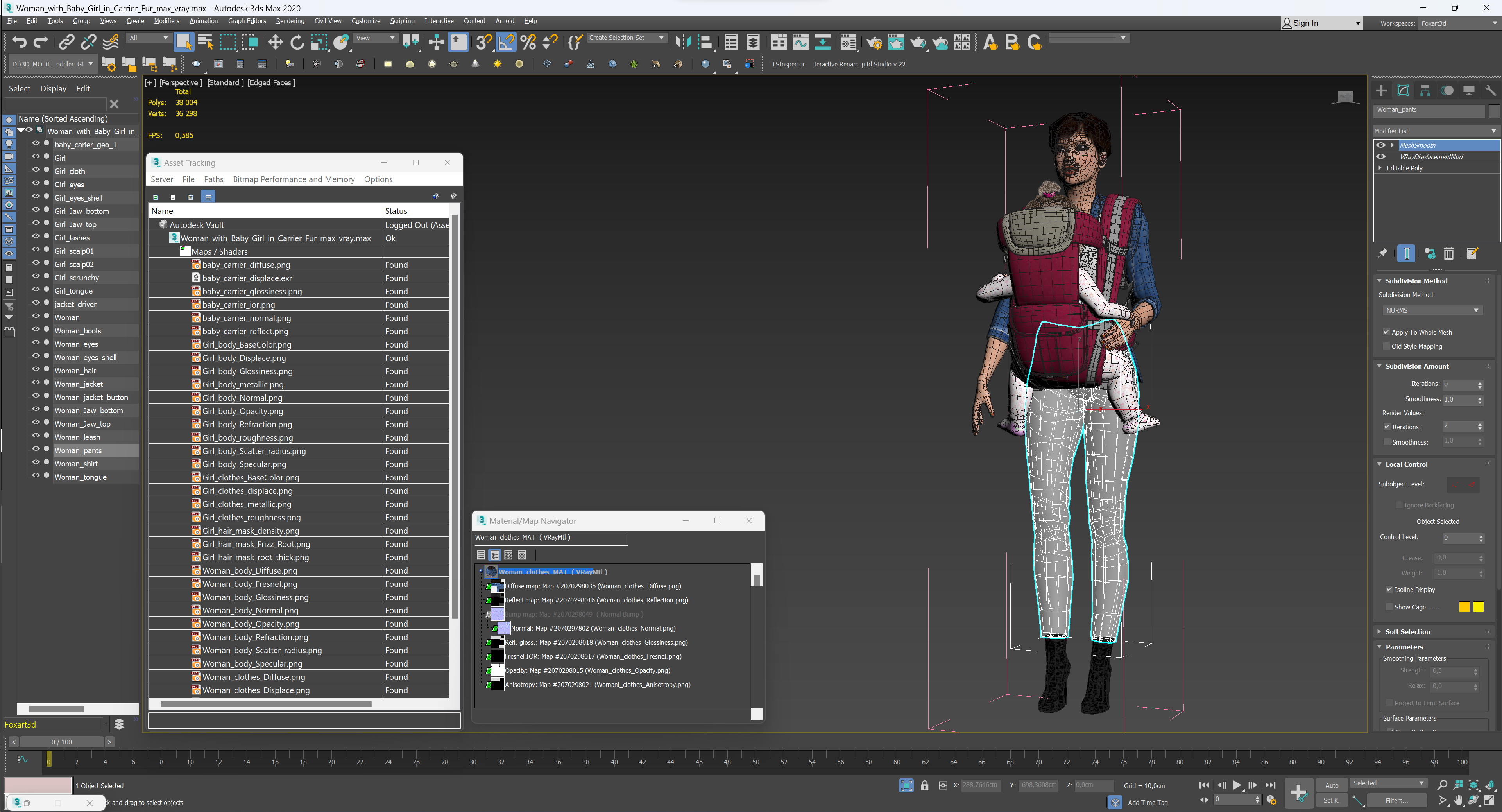 3D model Woman with Baby Girl in Carrier Fur