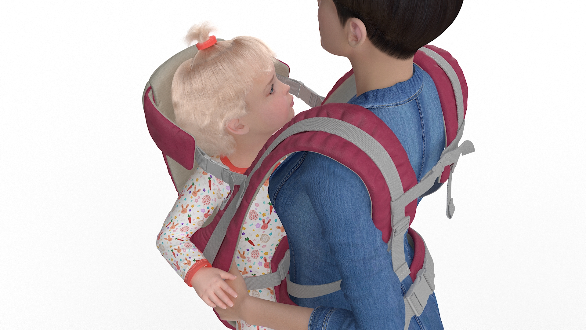 3D model Woman with Baby Girl in Carrier Fur