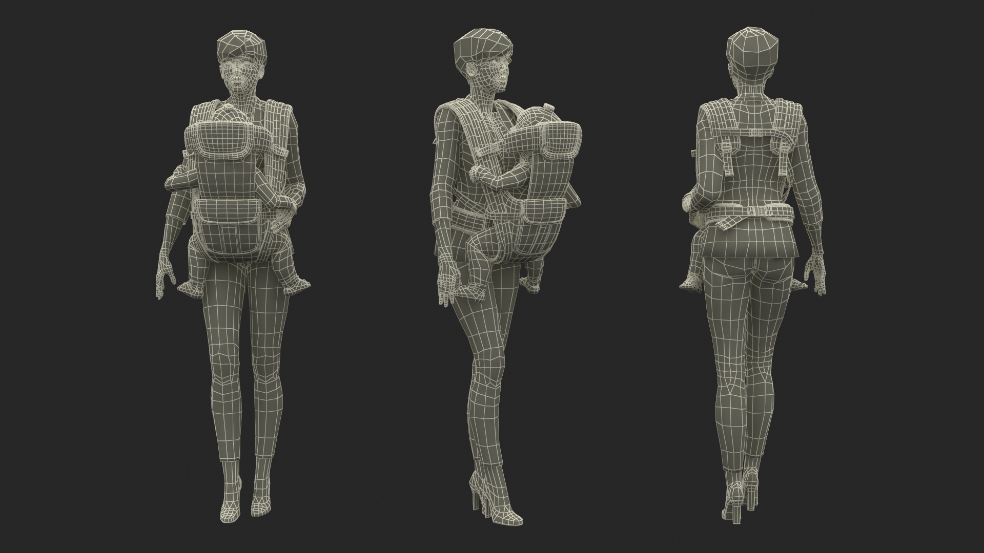 3D model Woman with Baby Girl in Carrier Fur