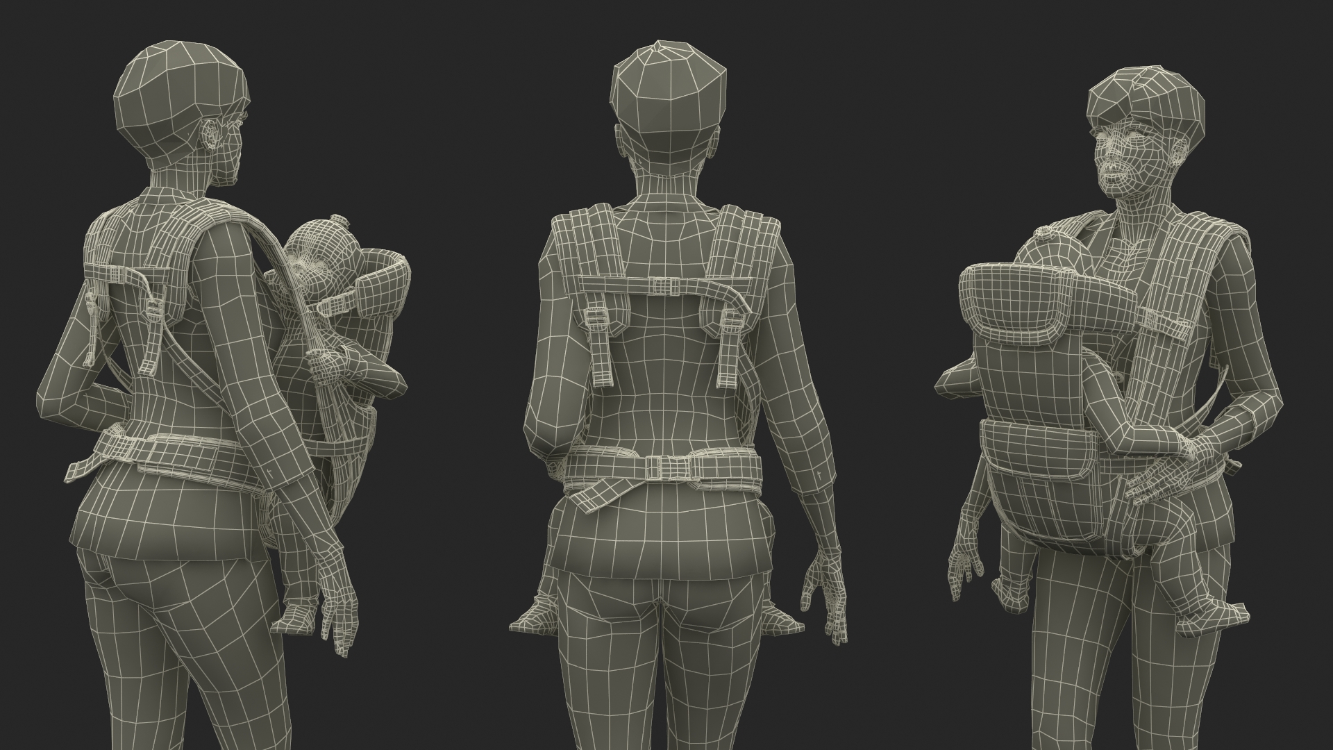 3D model Woman with Baby Girl in Carrier Fur