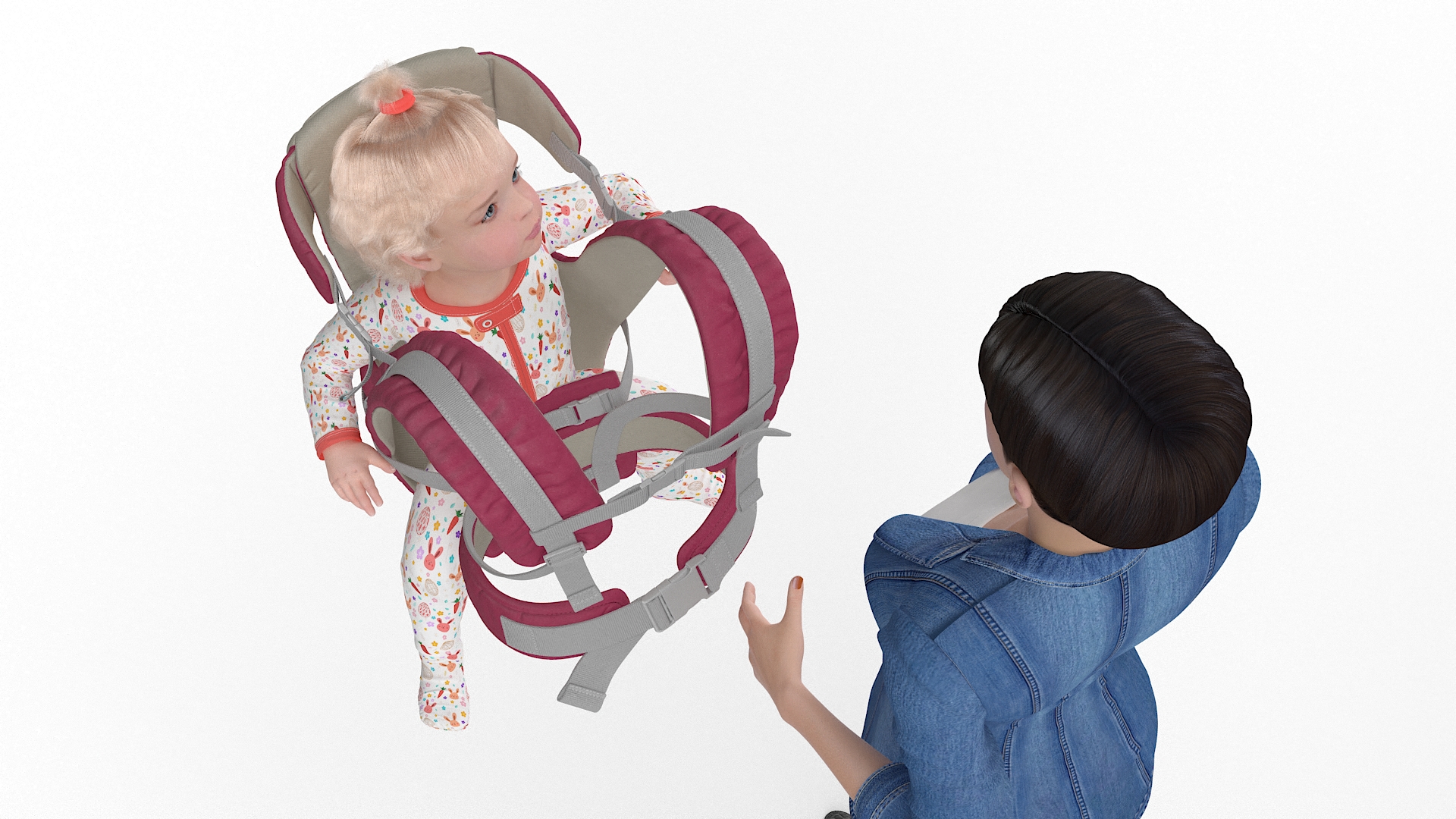 3D model Woman with Baby Girl in Carrier Fur