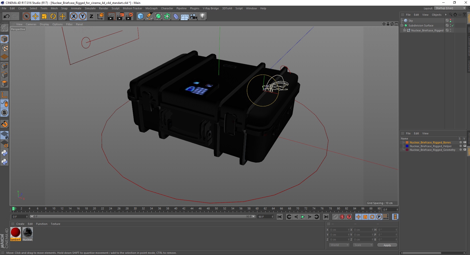 3D Nuclear Briefcase Rigged for Cinema 4D model