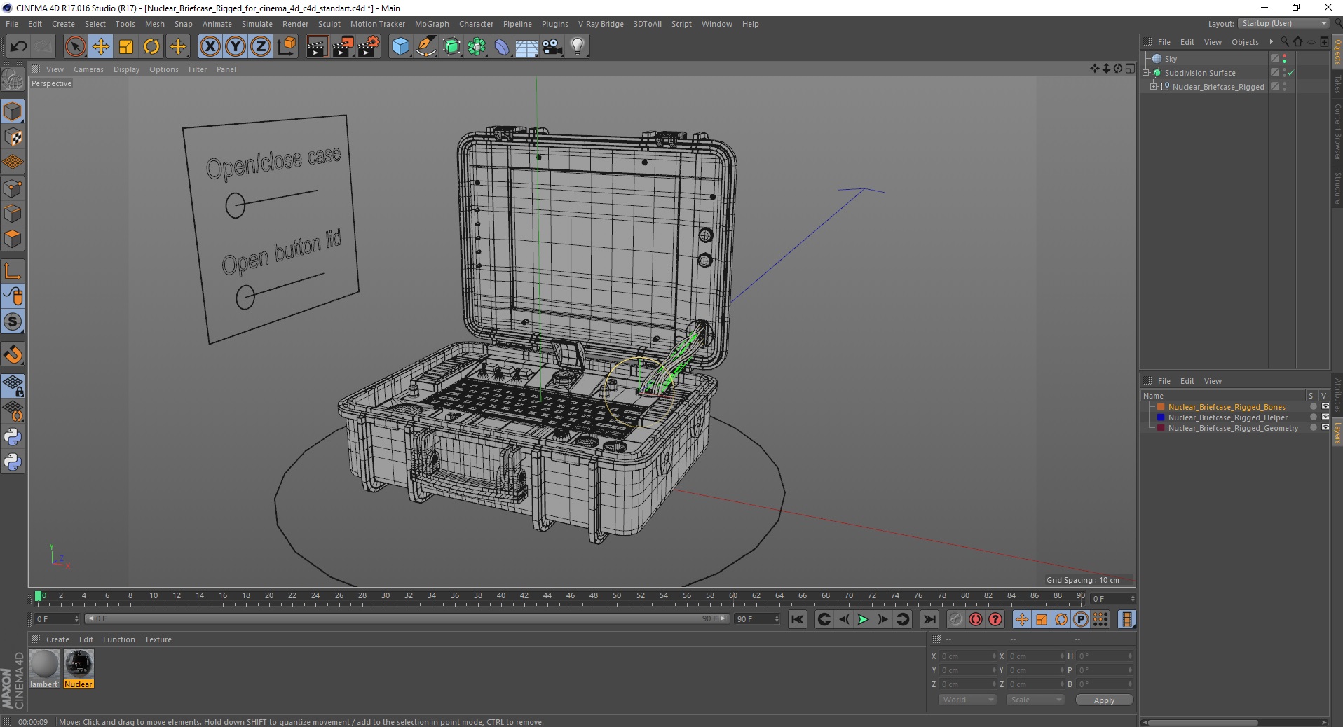 3D Nuclear Briefcase Rigged for Cinema 4D model