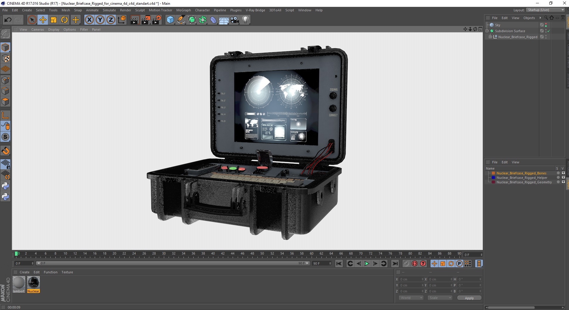3D Nuclear Briefcase Rigged for Cinema 4D model