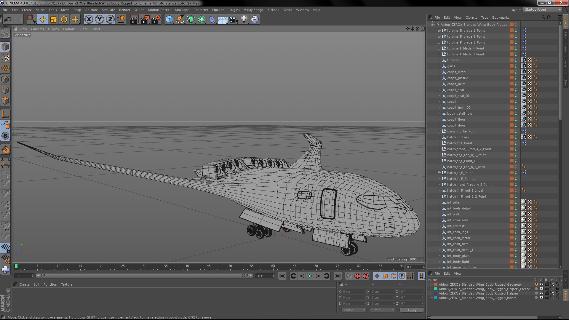3D Airbus ZEROe Blended-Wing Body Rigged for Cinema 4D