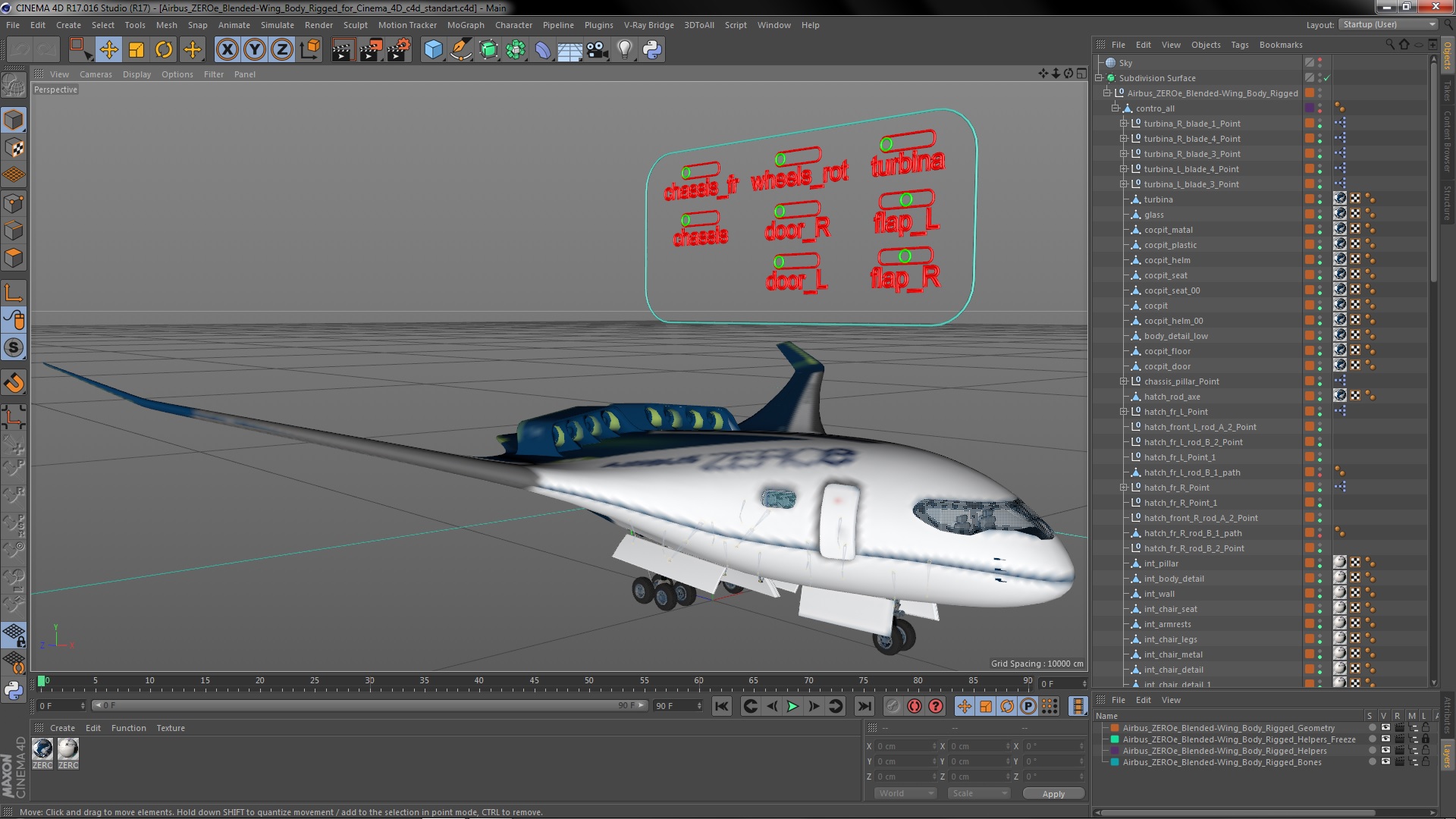 3D Airbus ZEROe Blended-Wing Body Rigged for Cinema 4D