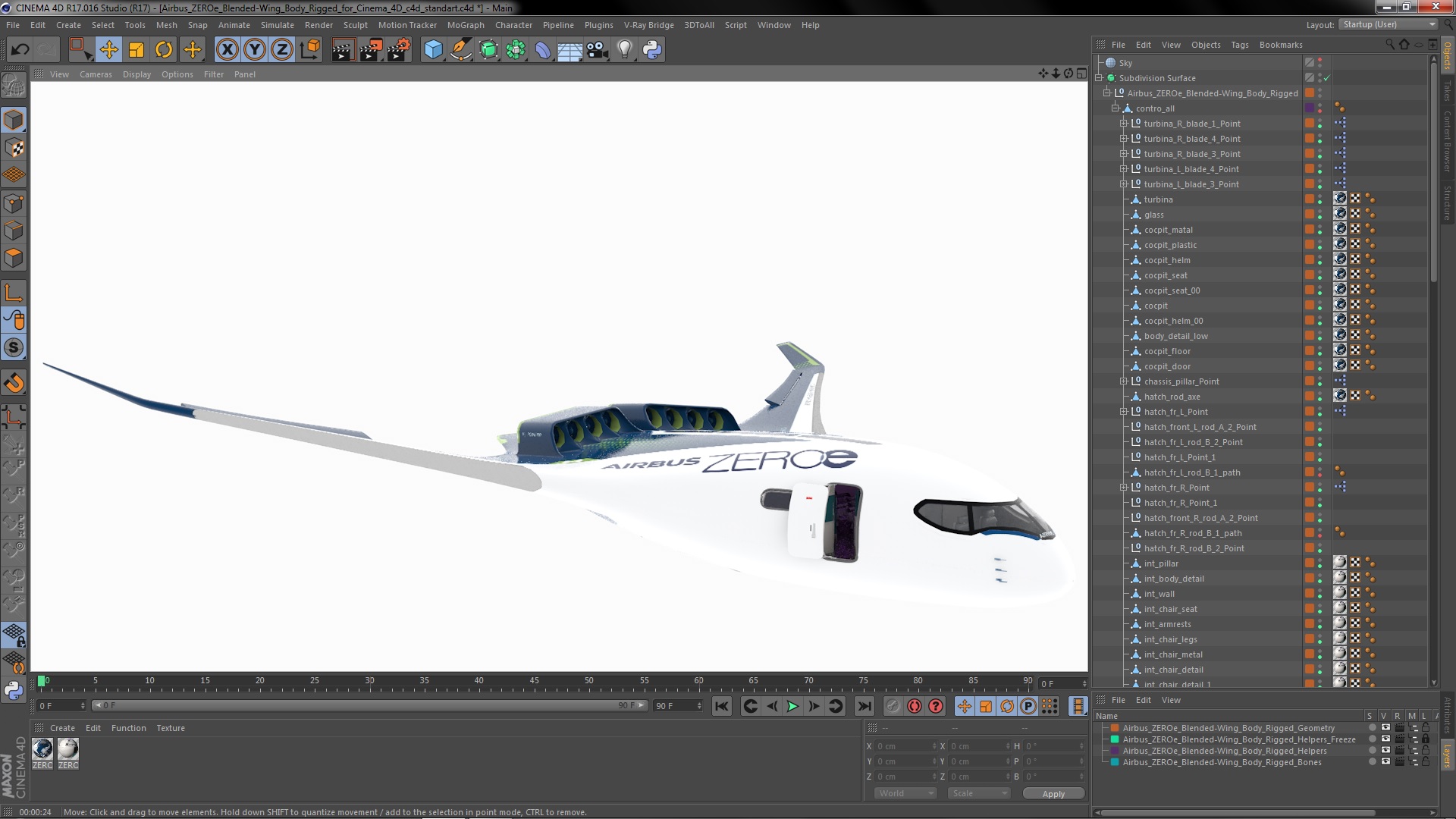 3D Airbus ZEROe Blended-Wing Body Rigged for Cinema 4D