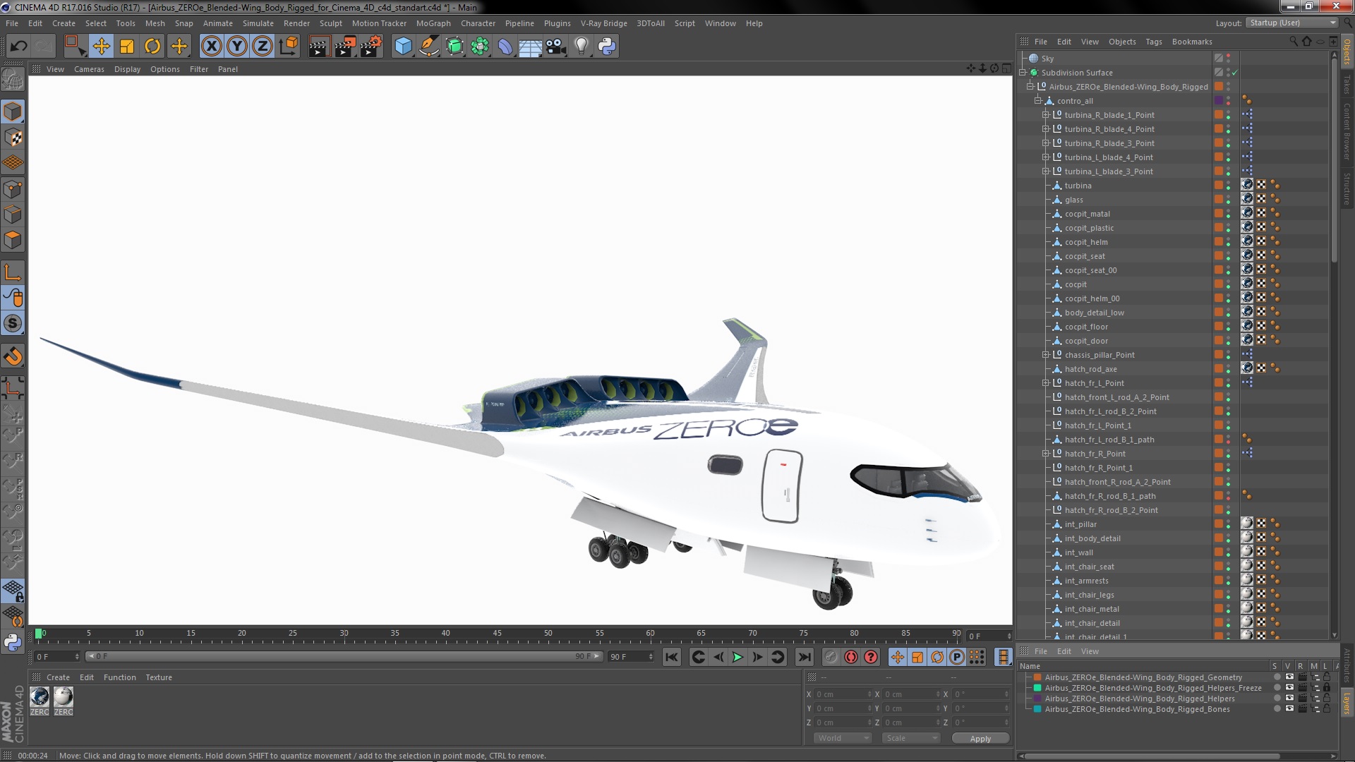 3D Airbus ZEROe Blended-Wing Body Rigged for Cinema 4D