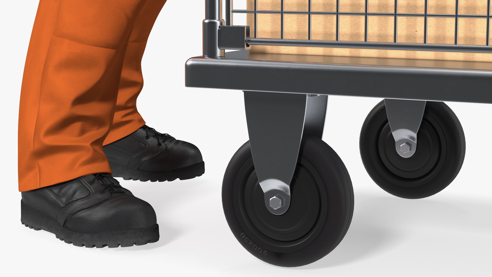 3D Worker with Platform Trolley Two Railing Cardboard Boxes Rigged Fur for Maya