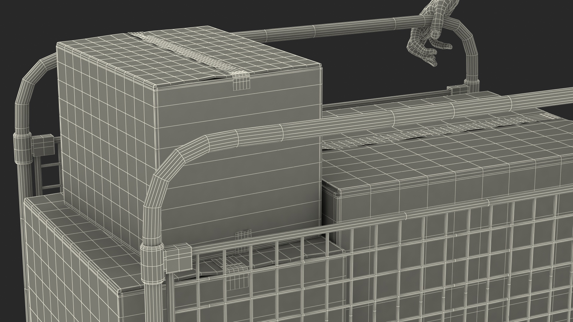3D Worker with Platform Trolley Two Railing Cardboard Boxes Rigged Fur for Maya