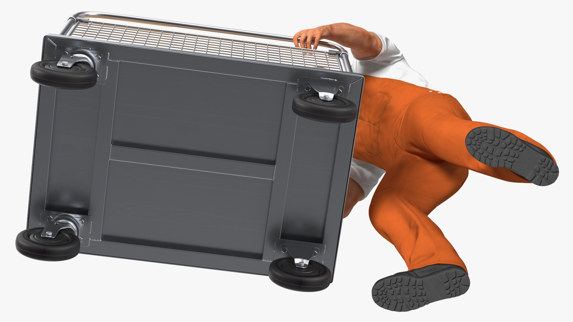3D Worker with Platform Trolley Two Railing Cardboard Boxes Rigged Fur for Maya