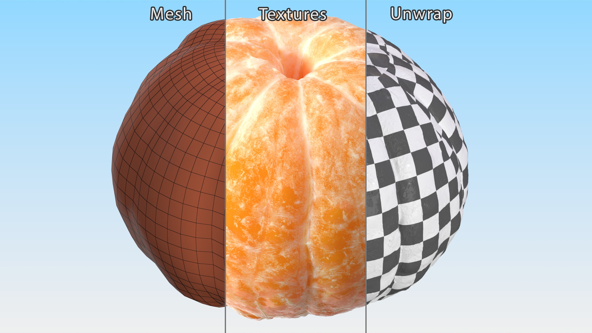 3D Peeled Mandarin Fruit