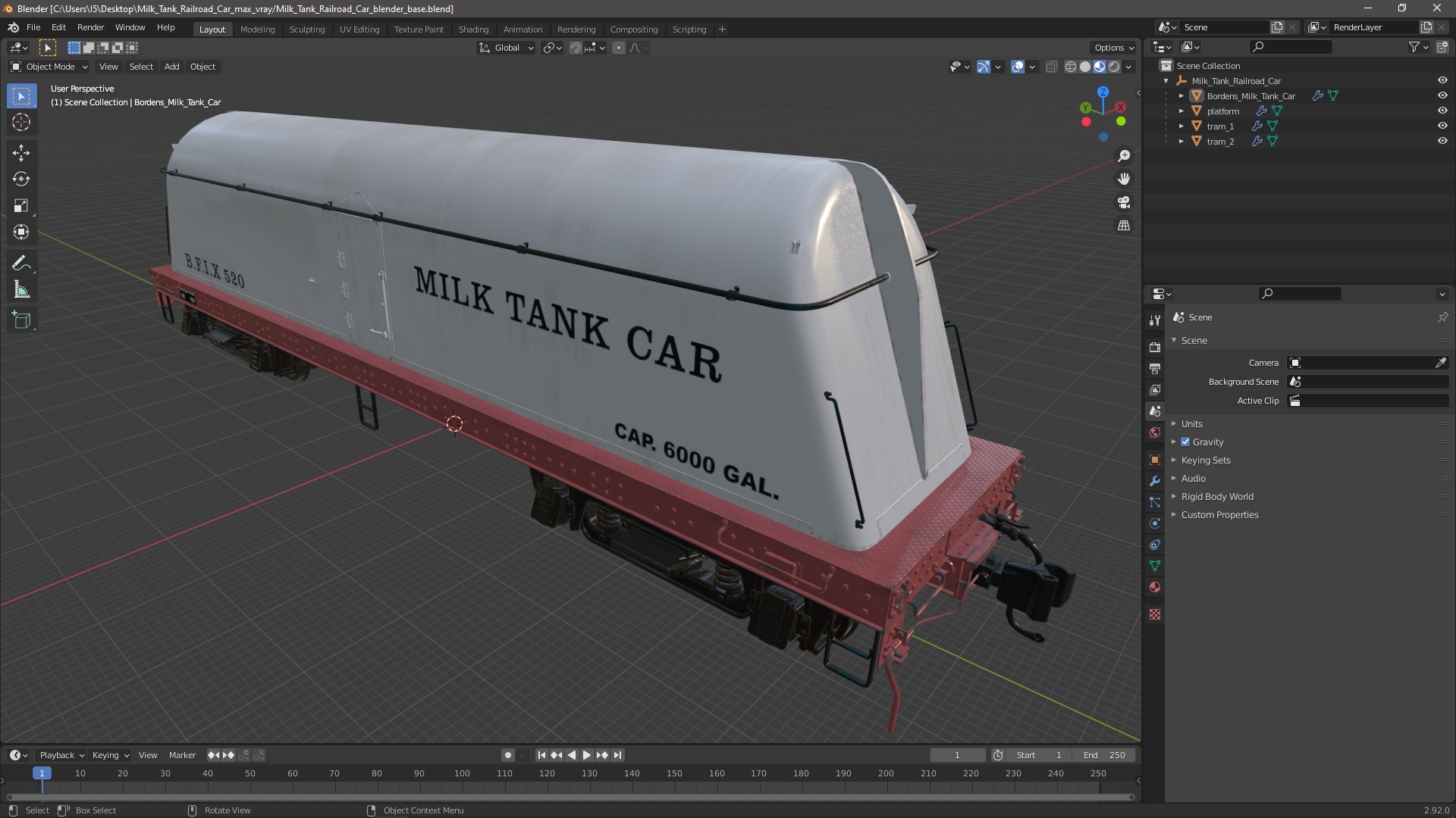 Milk Tank Railroad Car 3D