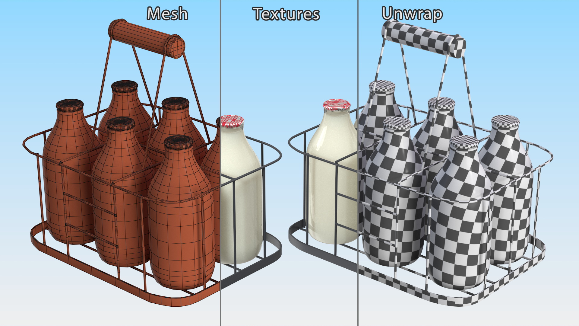 3D Semi-Skimmed Milk Bottles with Foil Top in Carrying Case