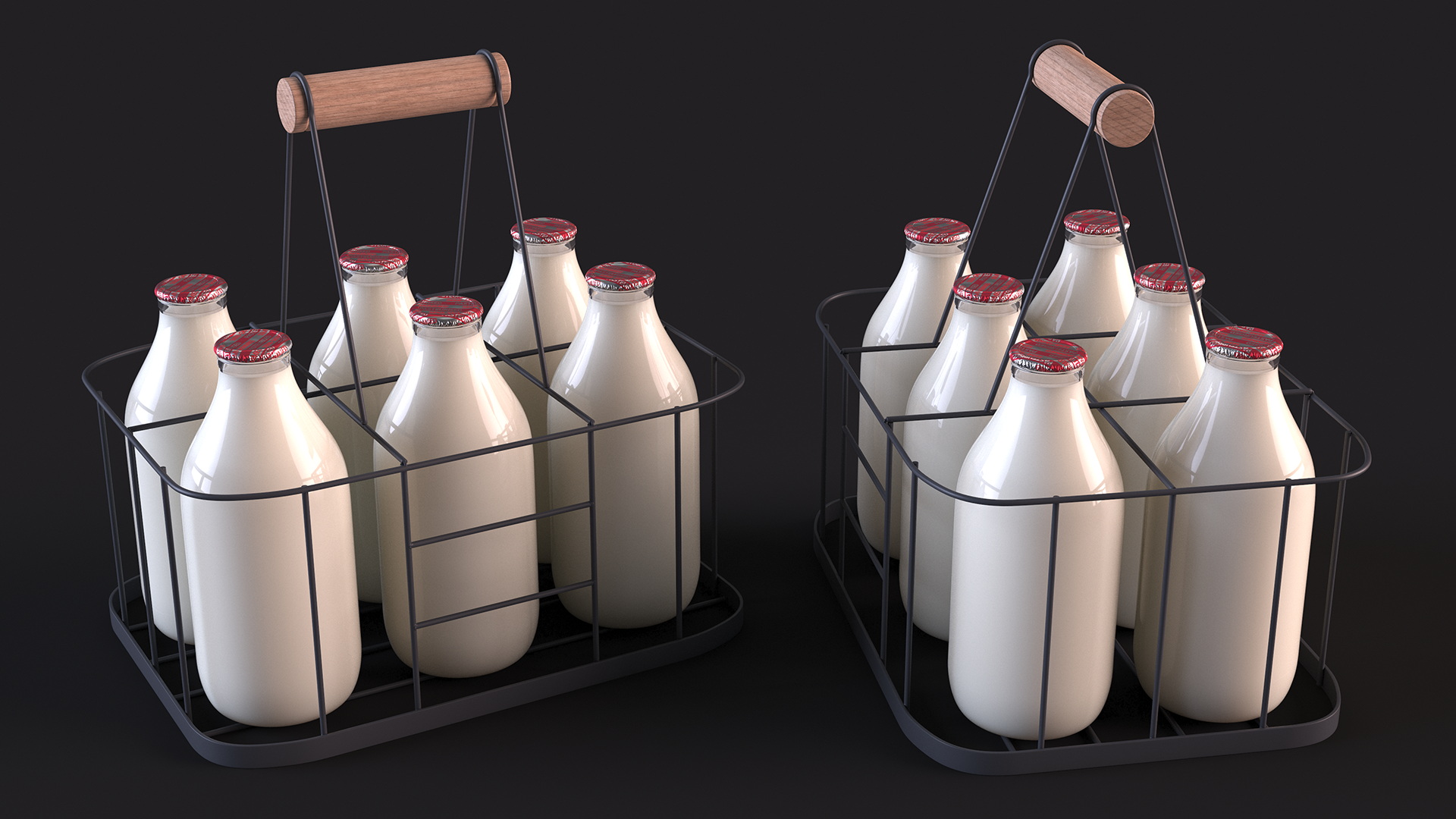 3D Semi-Skimmed Milk Bottles with Foil Top in Carrying Case