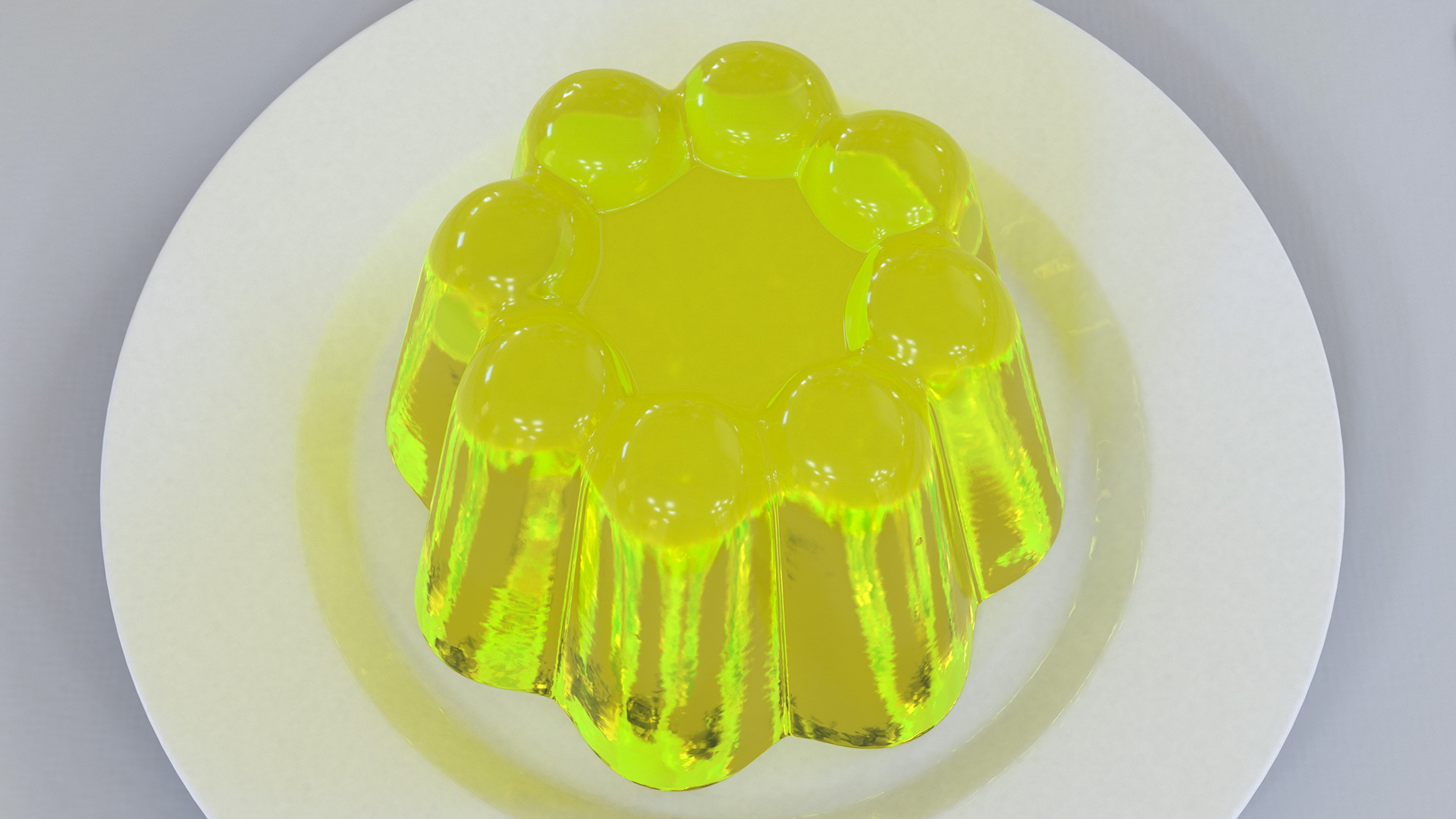 Yellow Vanilla Jelly Pudding on Plate 3D