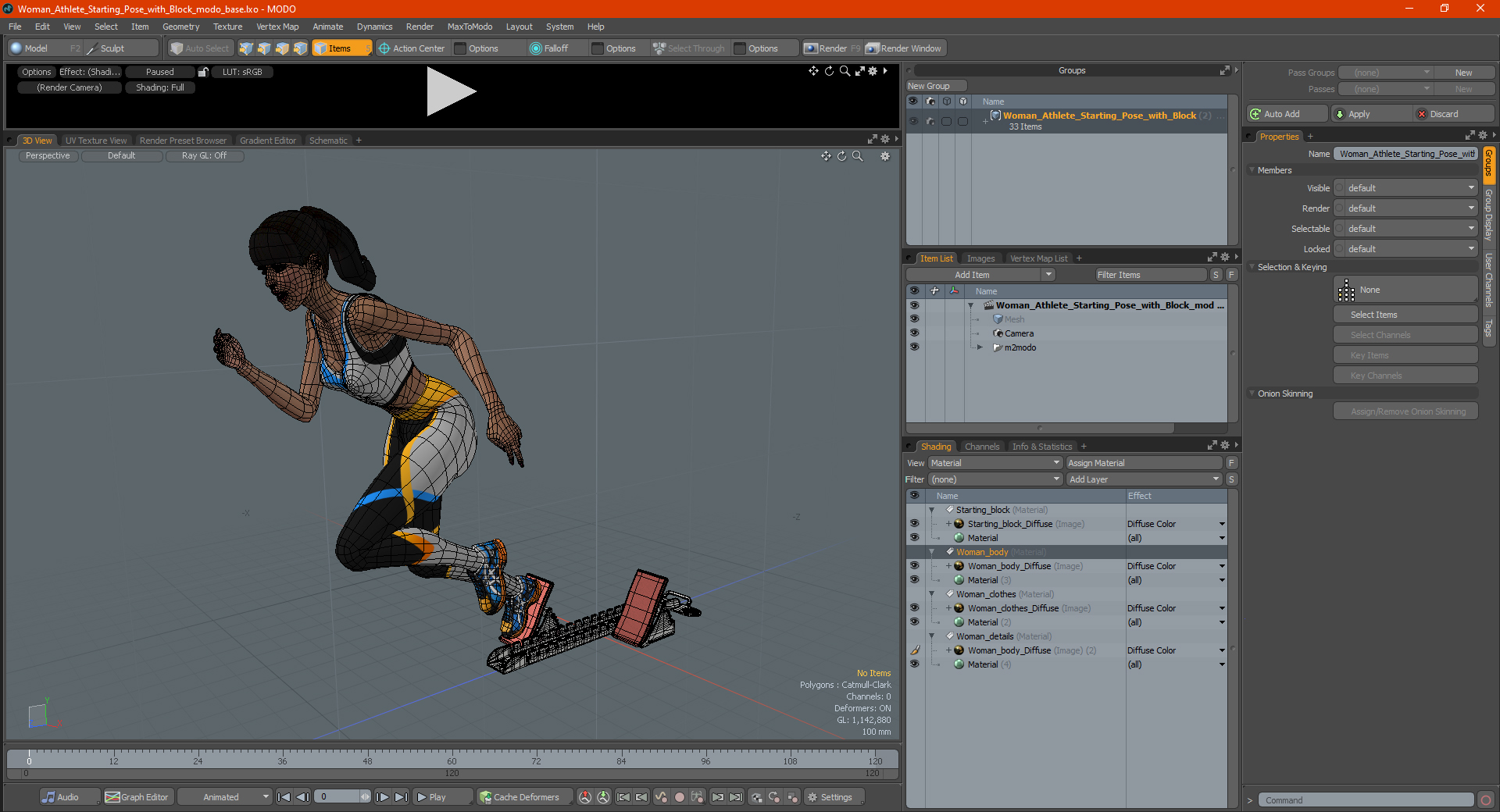 3D Woman Athlete Starting Pose with Block model