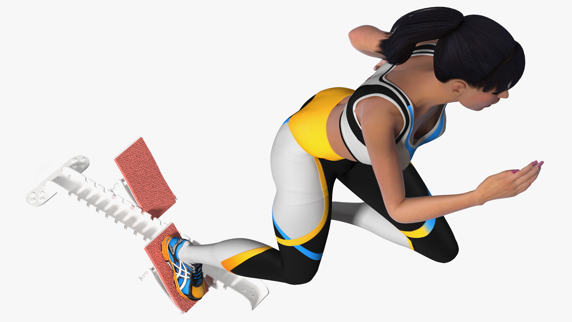 3D Woman Athlete Starting Pose with Block model
