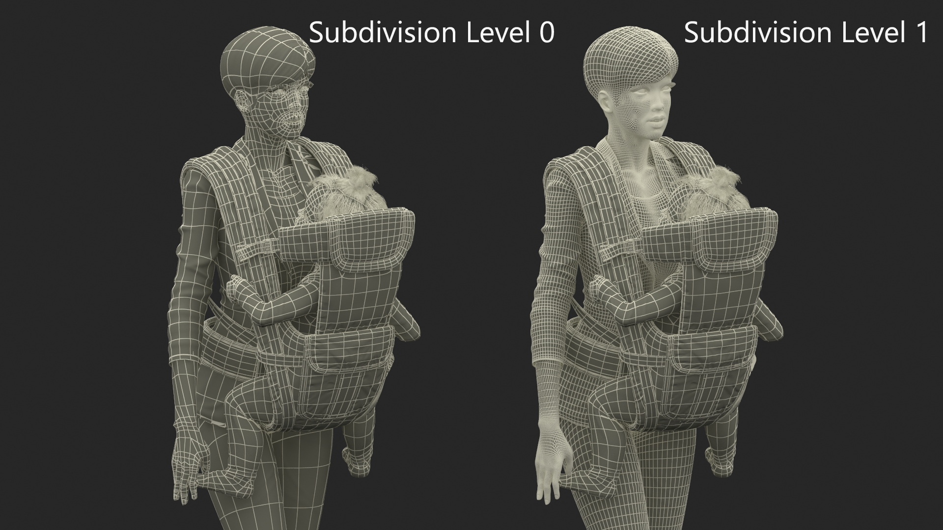 3D Woman with Little Girl in Carrier model