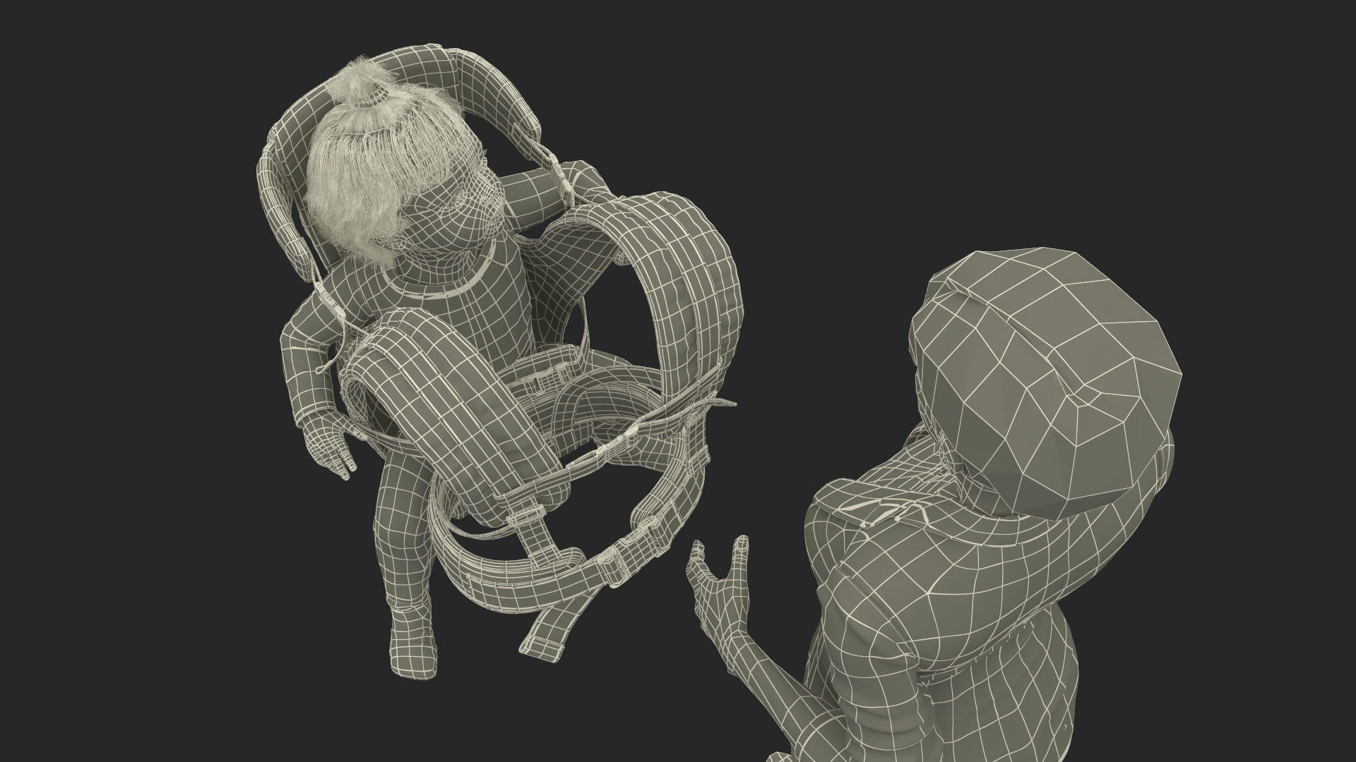 3D Woman with Little Girl in Carrier model