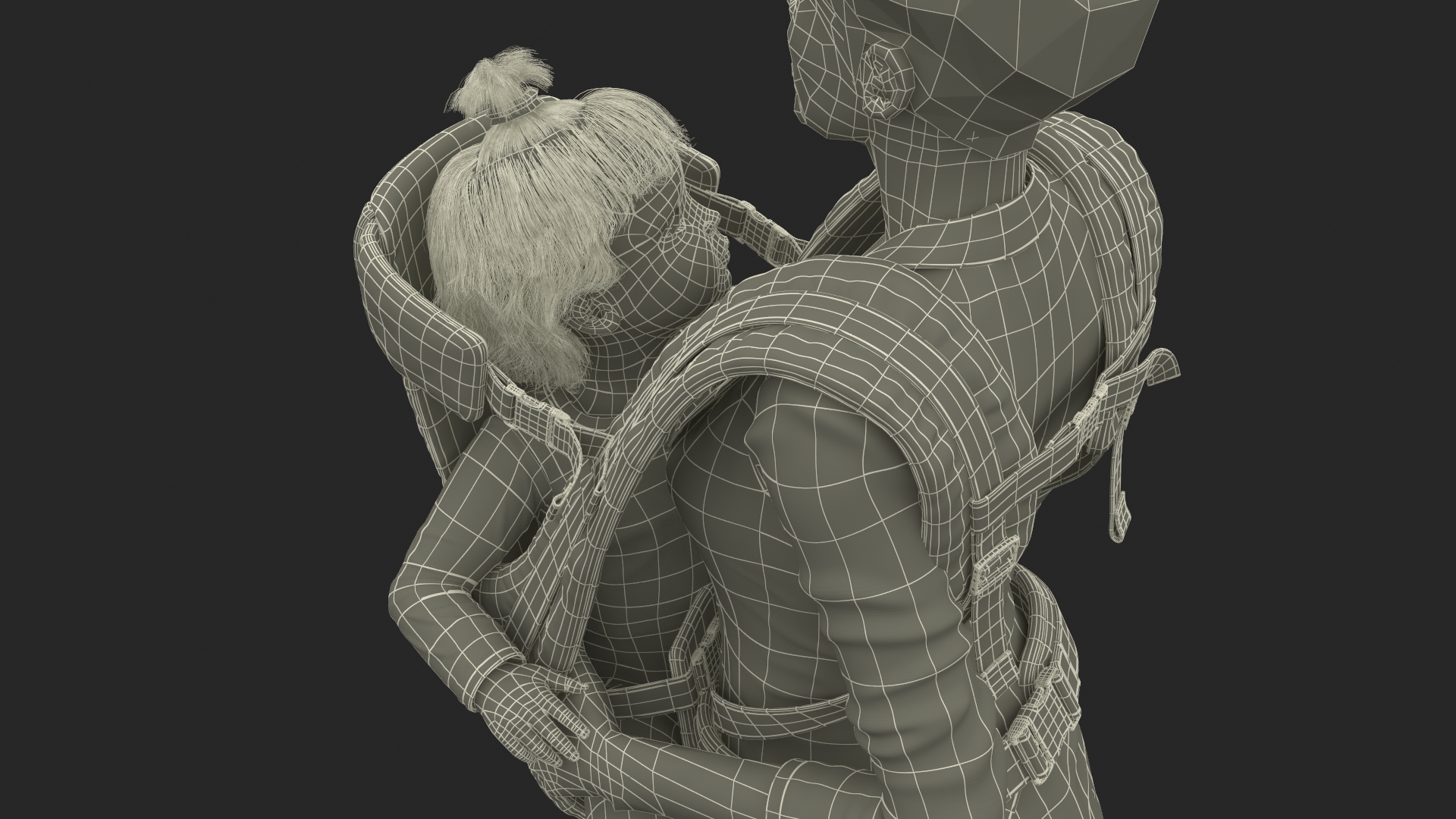3D Woman with Little Girl in Carrier model