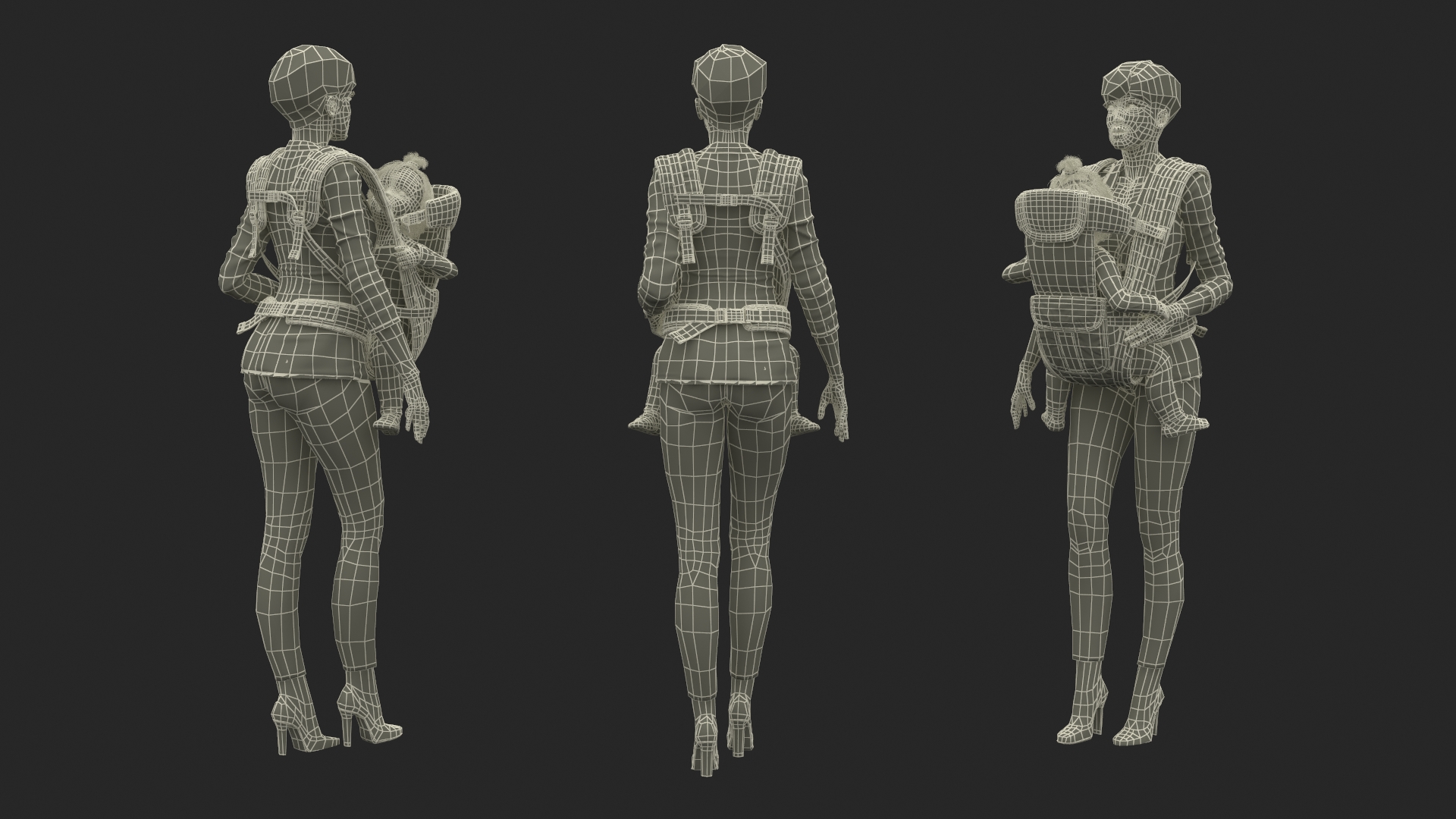 3D Woman with Little Girl in Carrier model