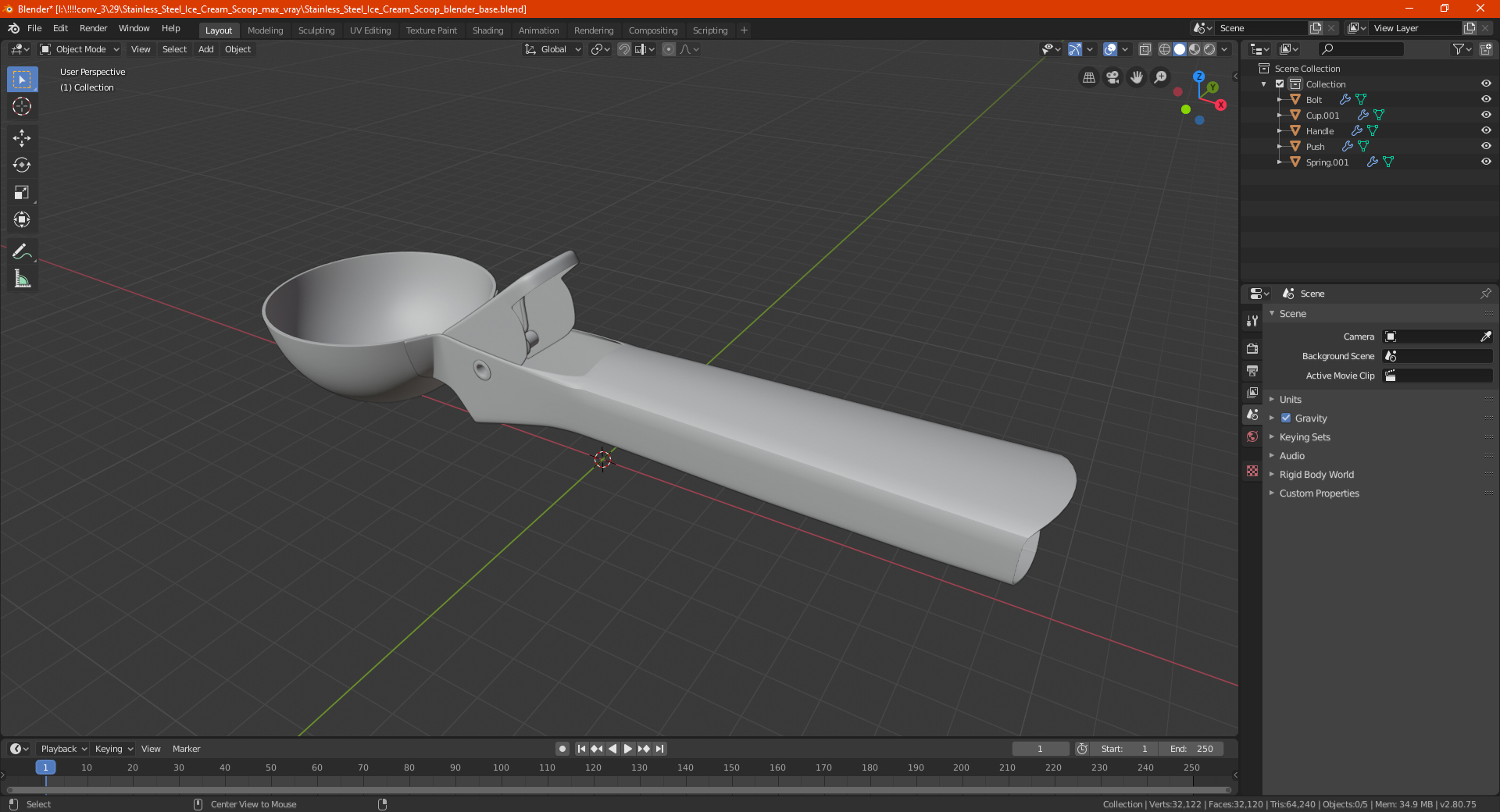 3D Stainless Steel Ice Cream Scoop