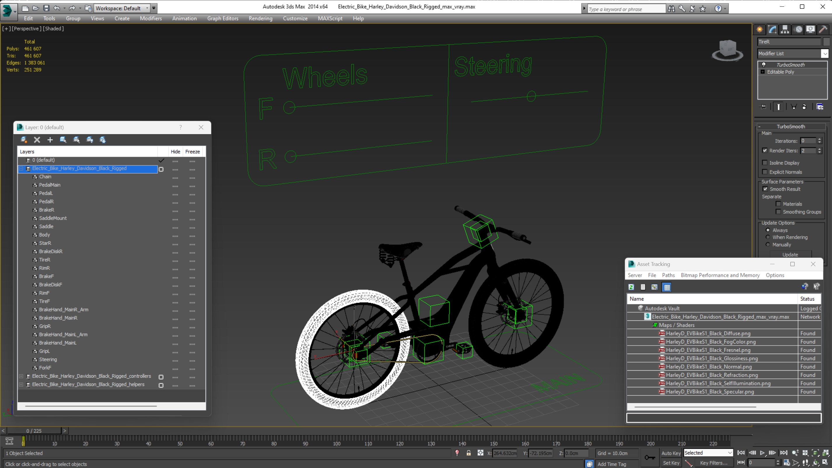 Electric Bike Harley Davidson Black Rigged 3D