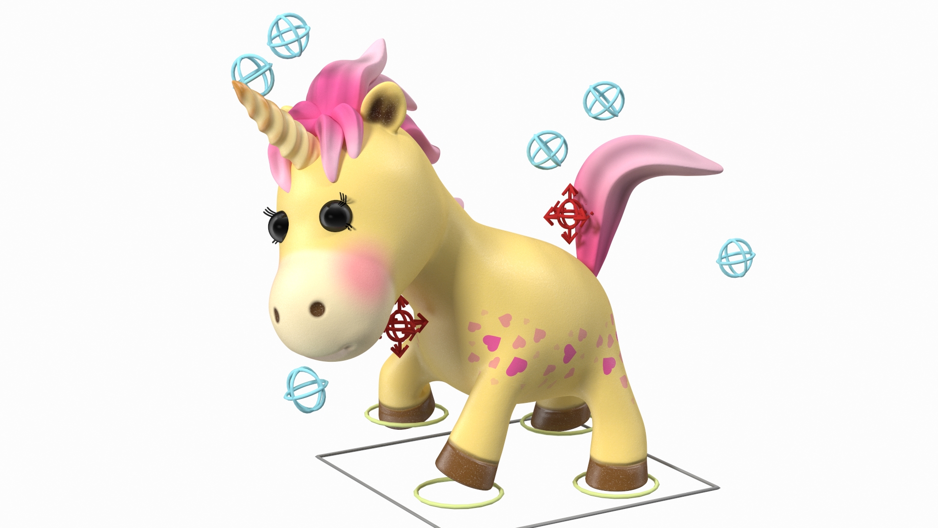 Yellow Cartoon Unicorn Rigged 3D model