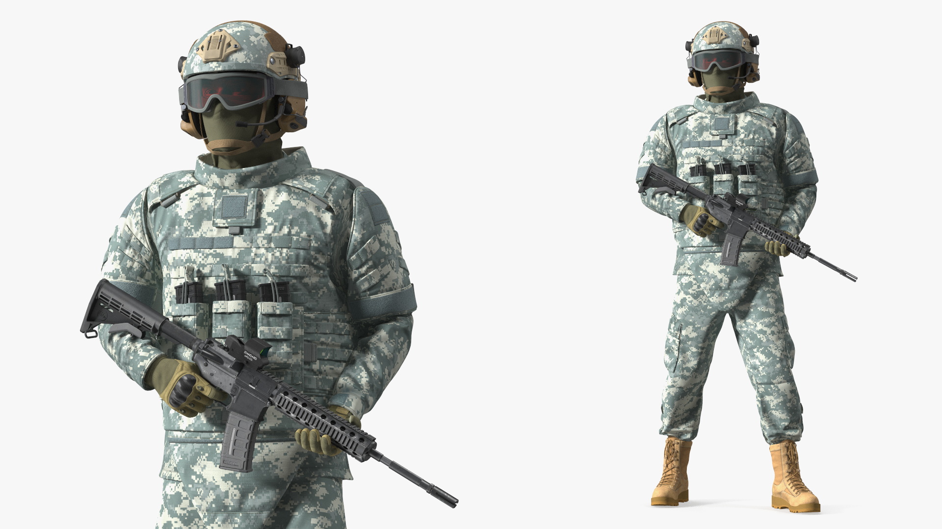 3D model Soldier in Grey Tactical Gear with Goggles Standing Fur