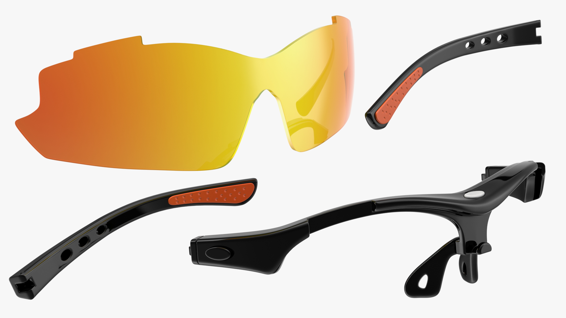 3D model Black Sport Eyeglass with Orange Glasses