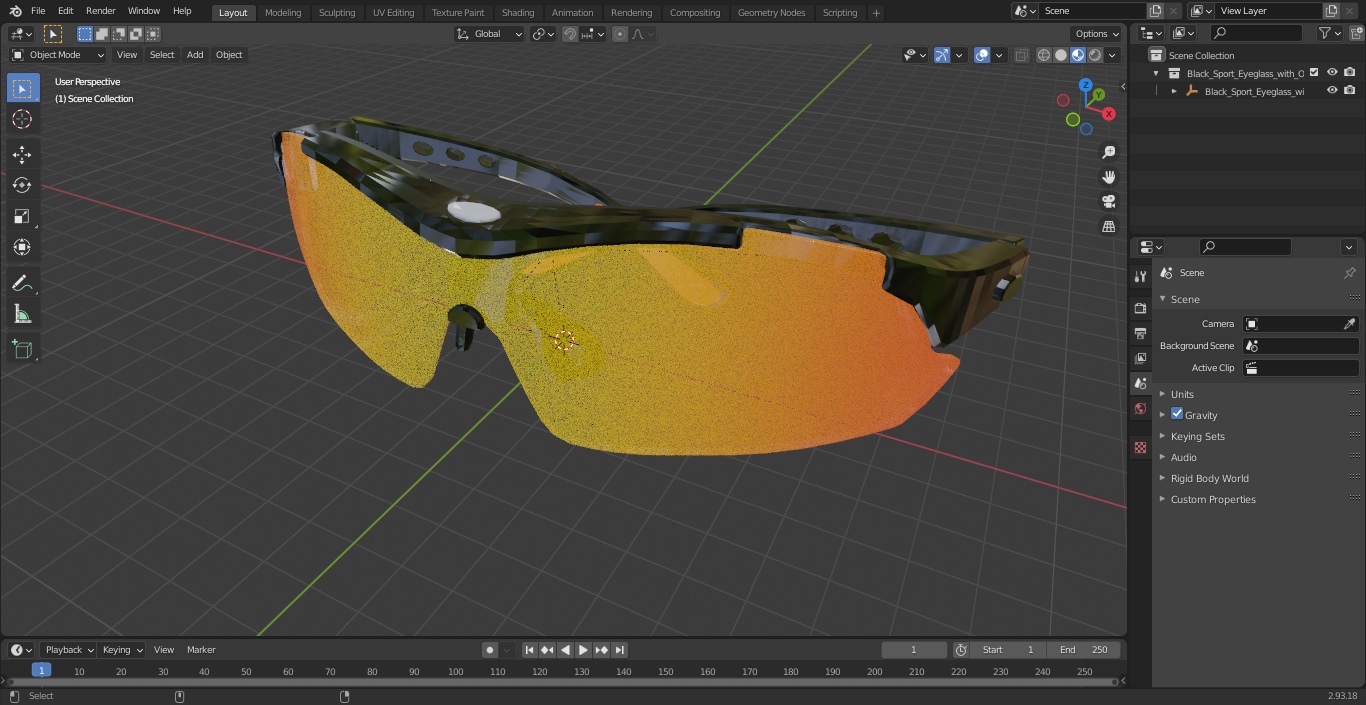 3D model Black Sport Eyeglass with Orange Glasses