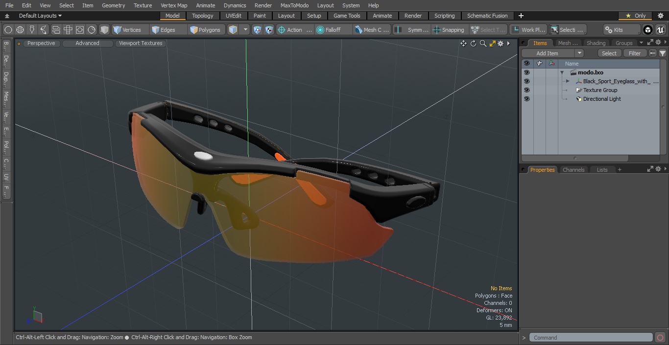 3D model Black Sport Eyeglass with Orange Glasses