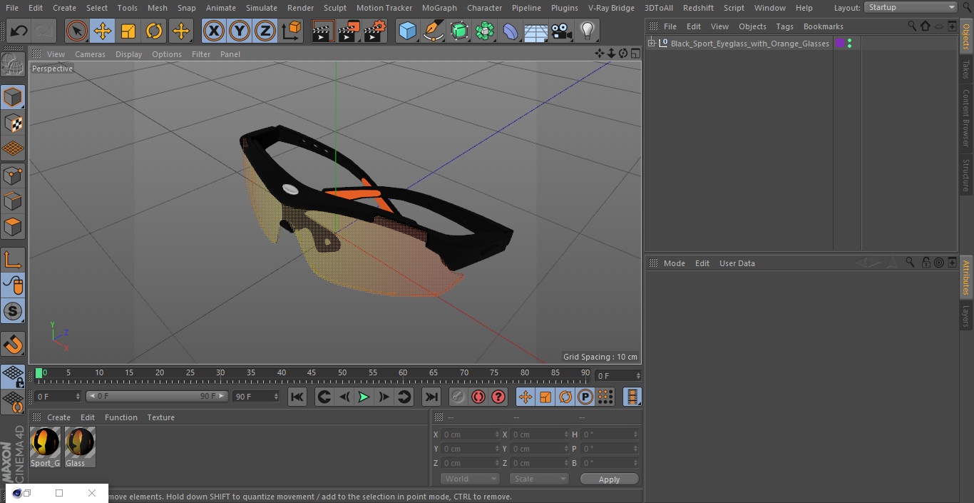 3D model Black Sport Eyeglass with Orange Glasses