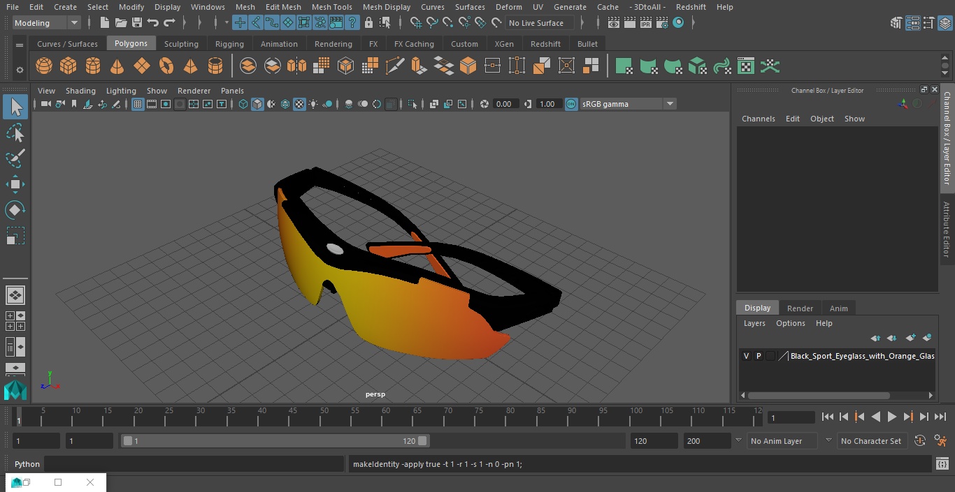 3D model Black Sport Eyeglass with Orange Glasses