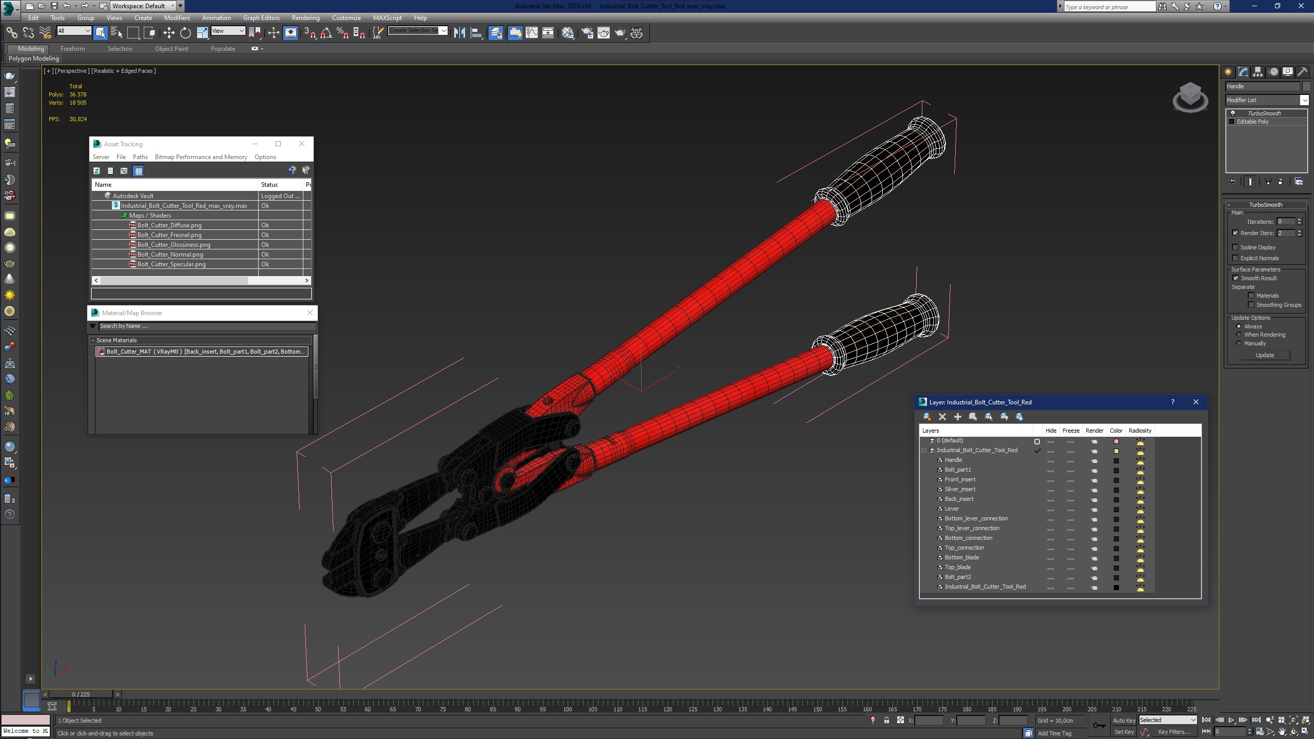 3D Industrial Bolt Cutter Tool Red