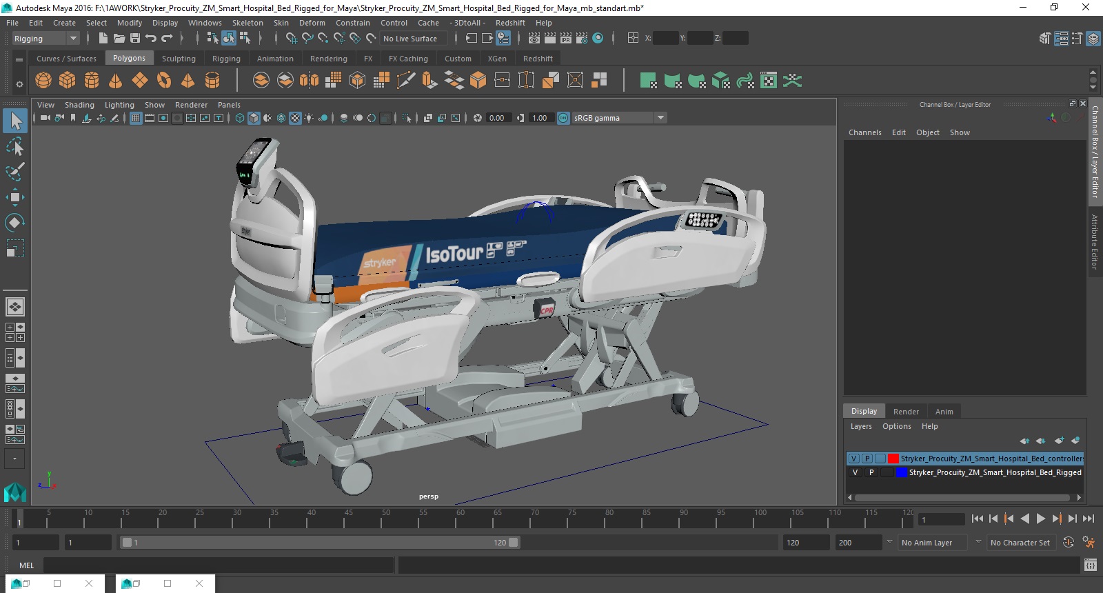 Stryker Procuity ZM Smart Hospital Bed Rigged for Maya 3D model