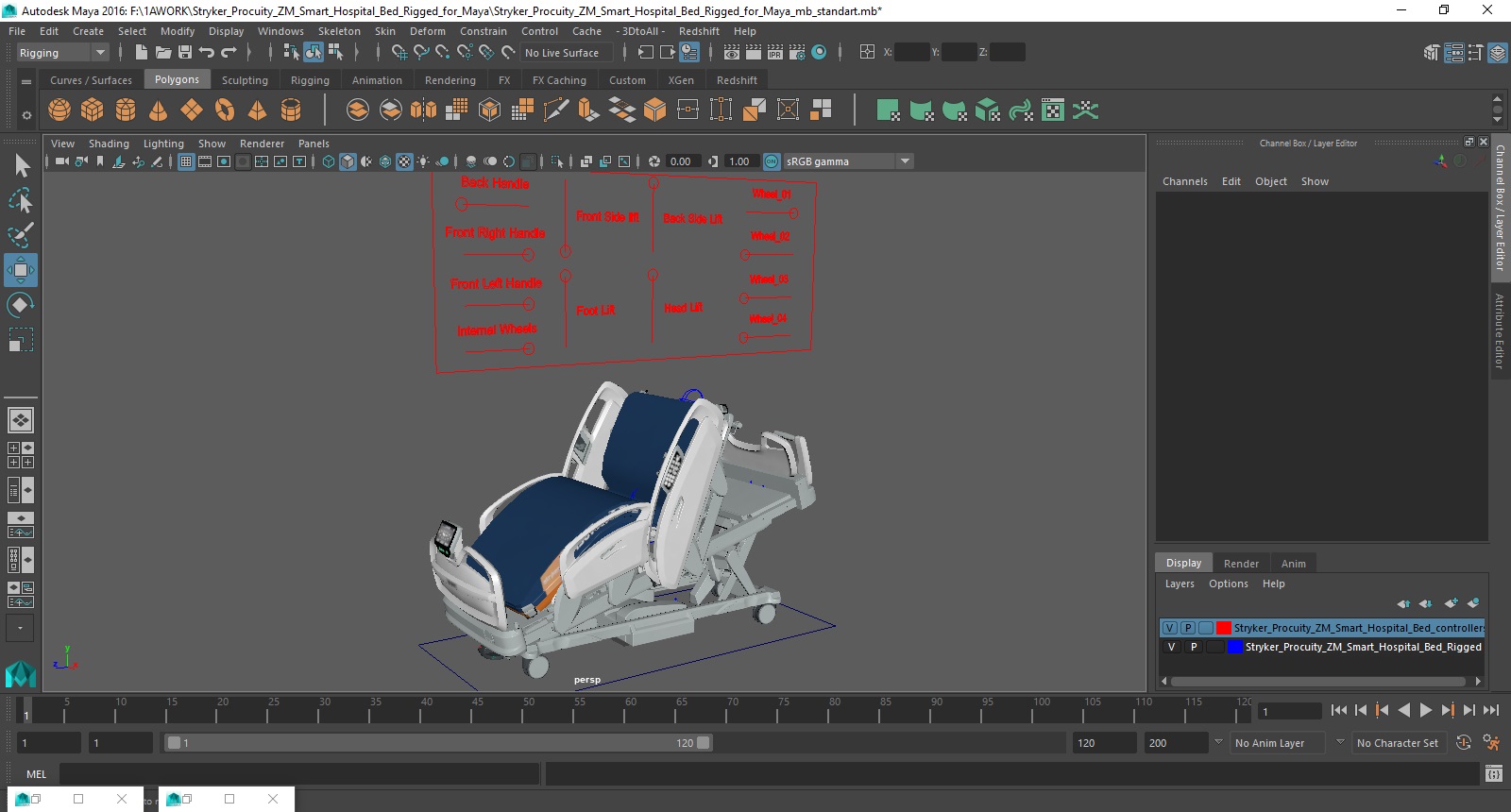 Stryker Procuity ZM Smart Hospital Bed Rigged for Maya 3D model