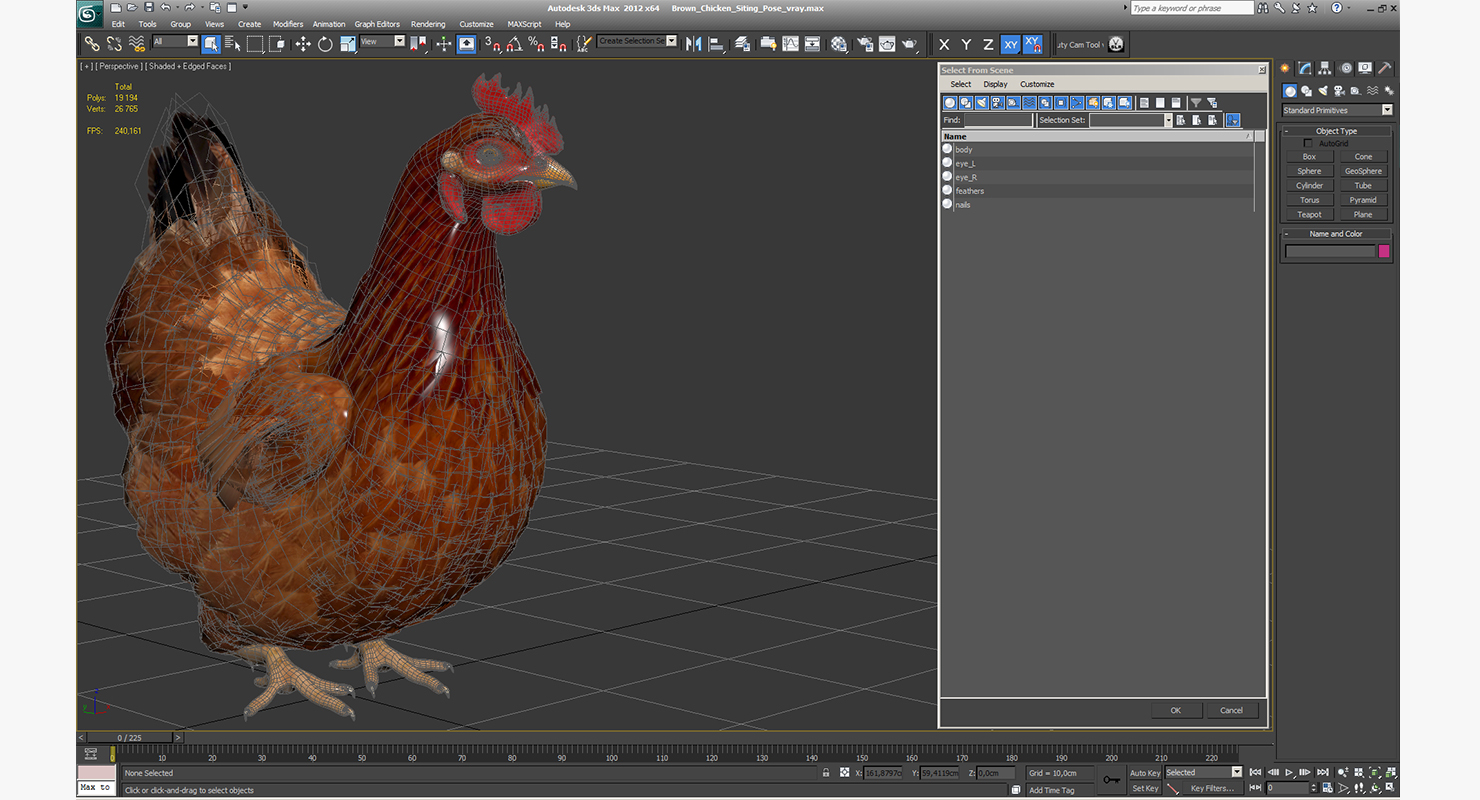 3D model Brown Chicken Siting Pose