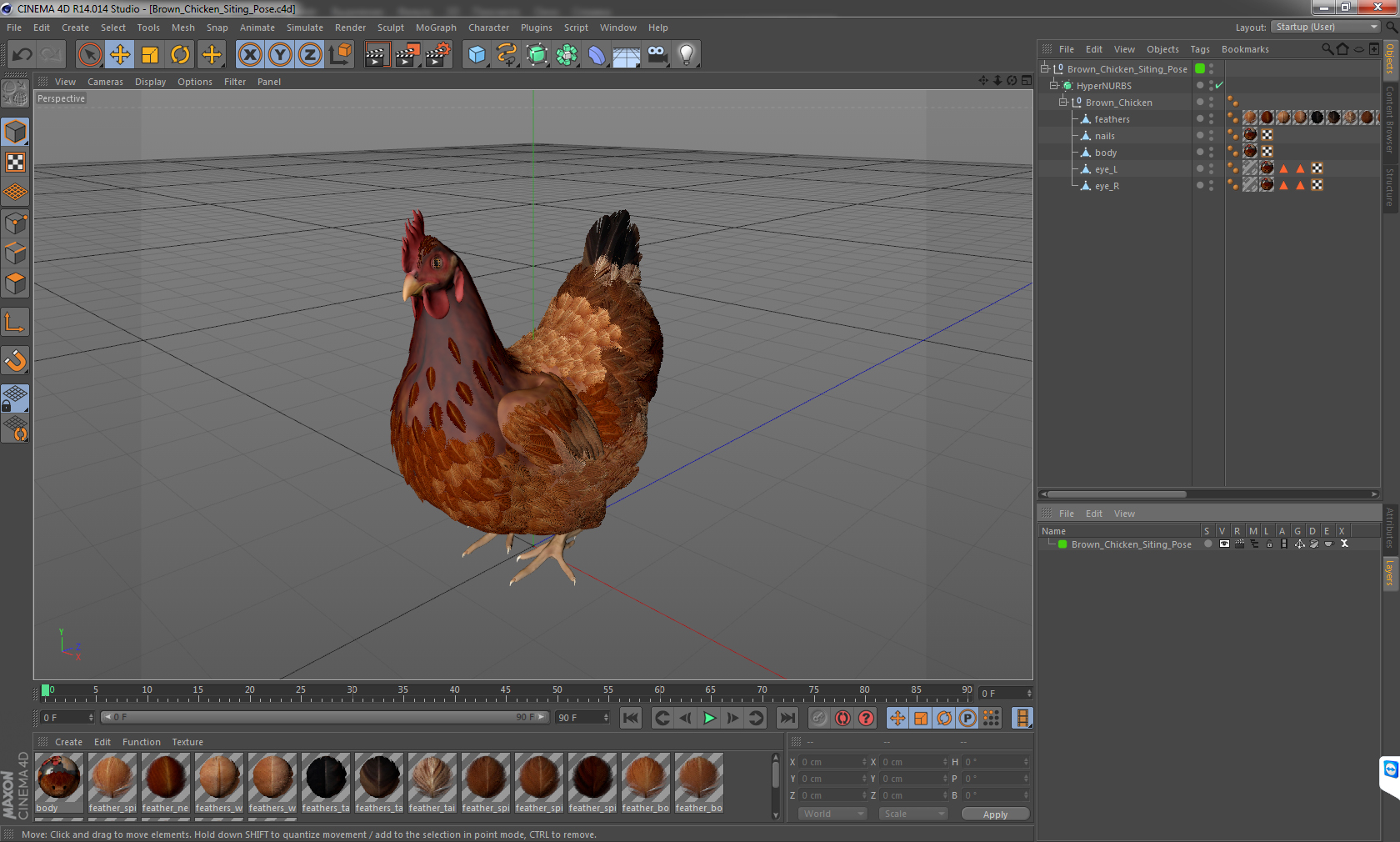 3D model Brown Chicken Siting Pose
